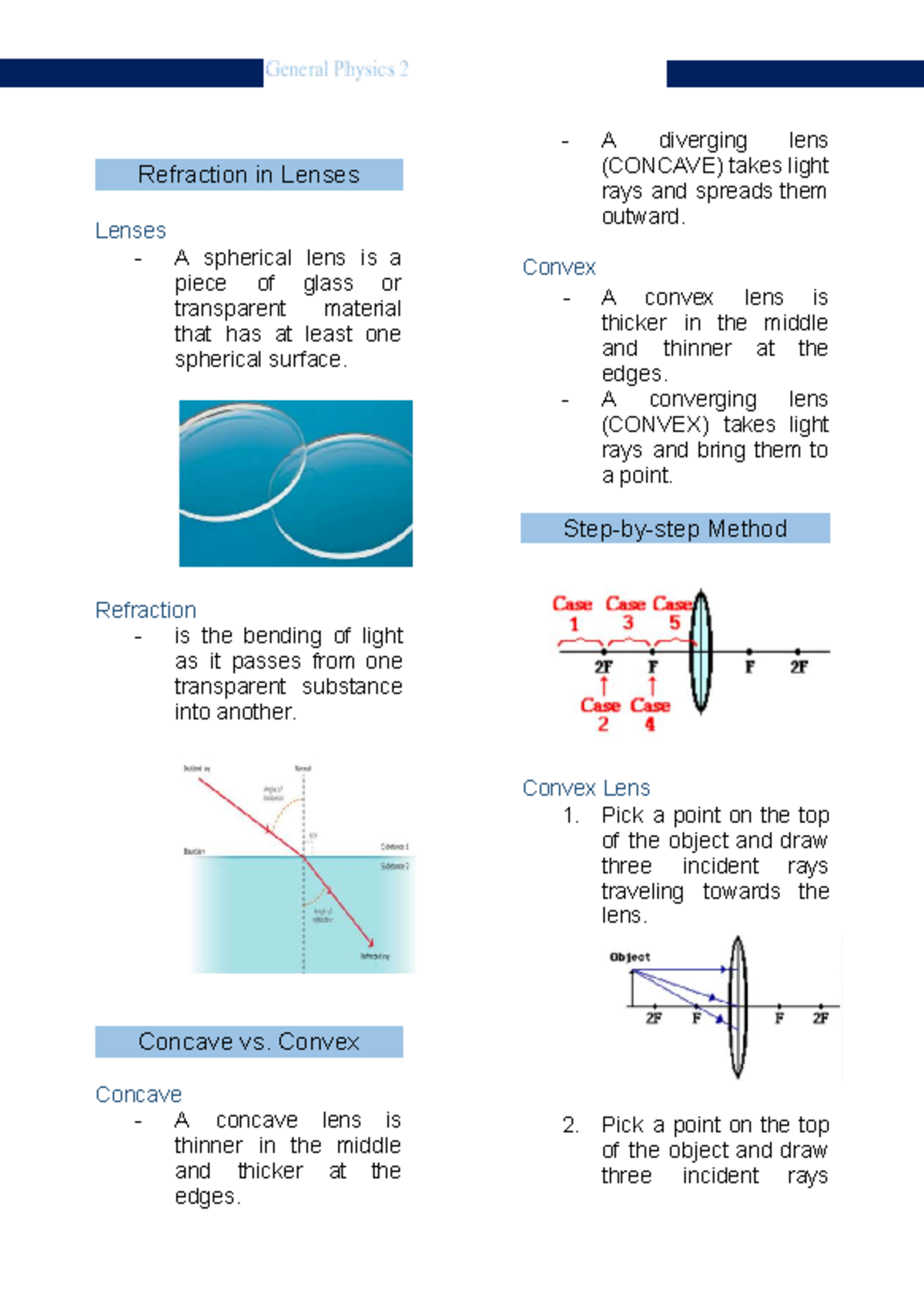 Refraction in Lenses: General Physics Study Notes (PHYS 101) - Studocu