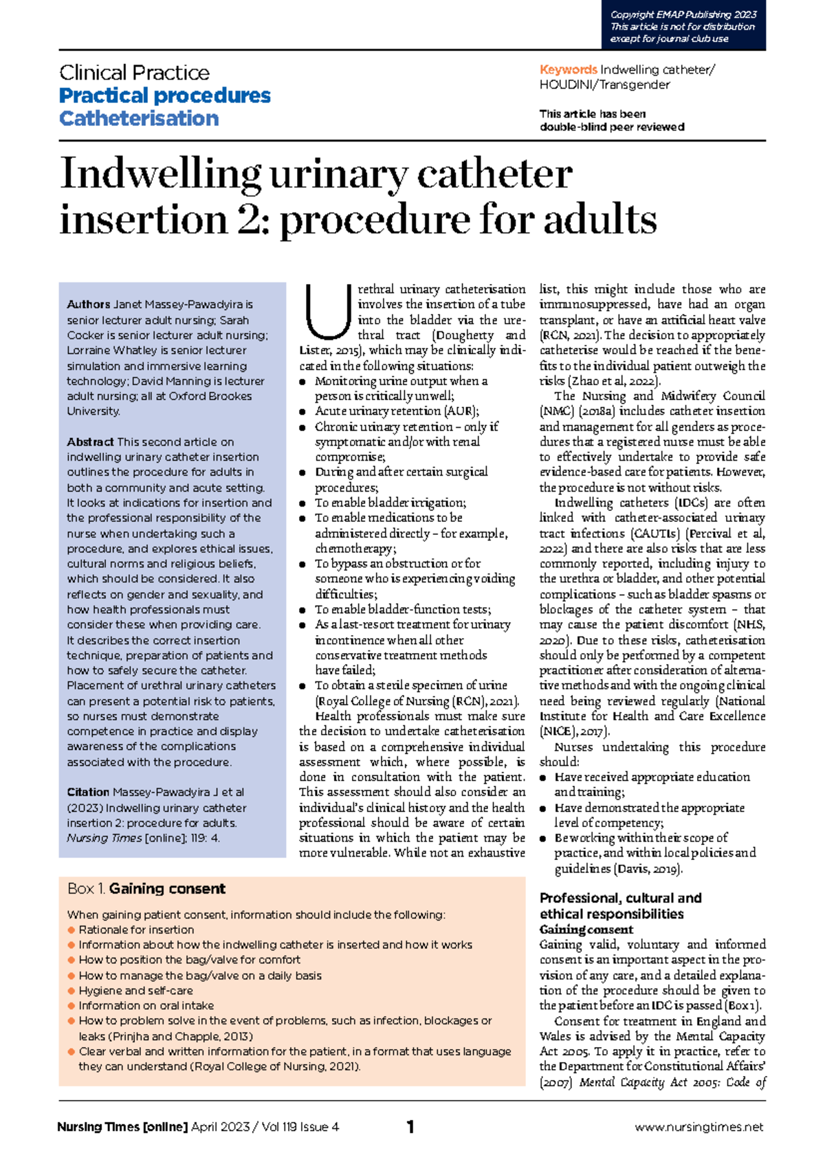 Indwelling Urinary Catheter Insertion 2: Adult Procedure Guide - Studocu