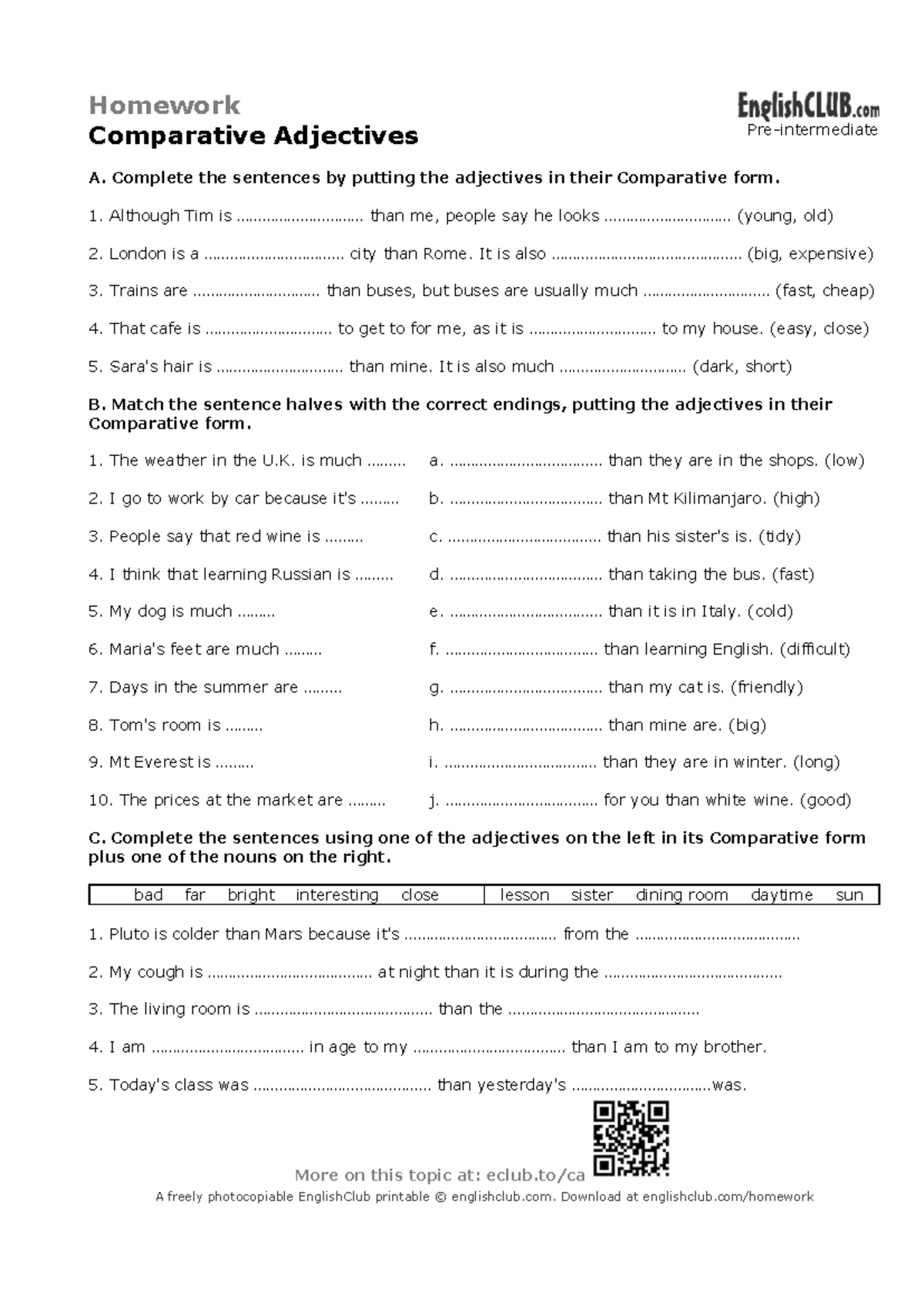 Homework: Comparative Adjectives Exercises - Studocu