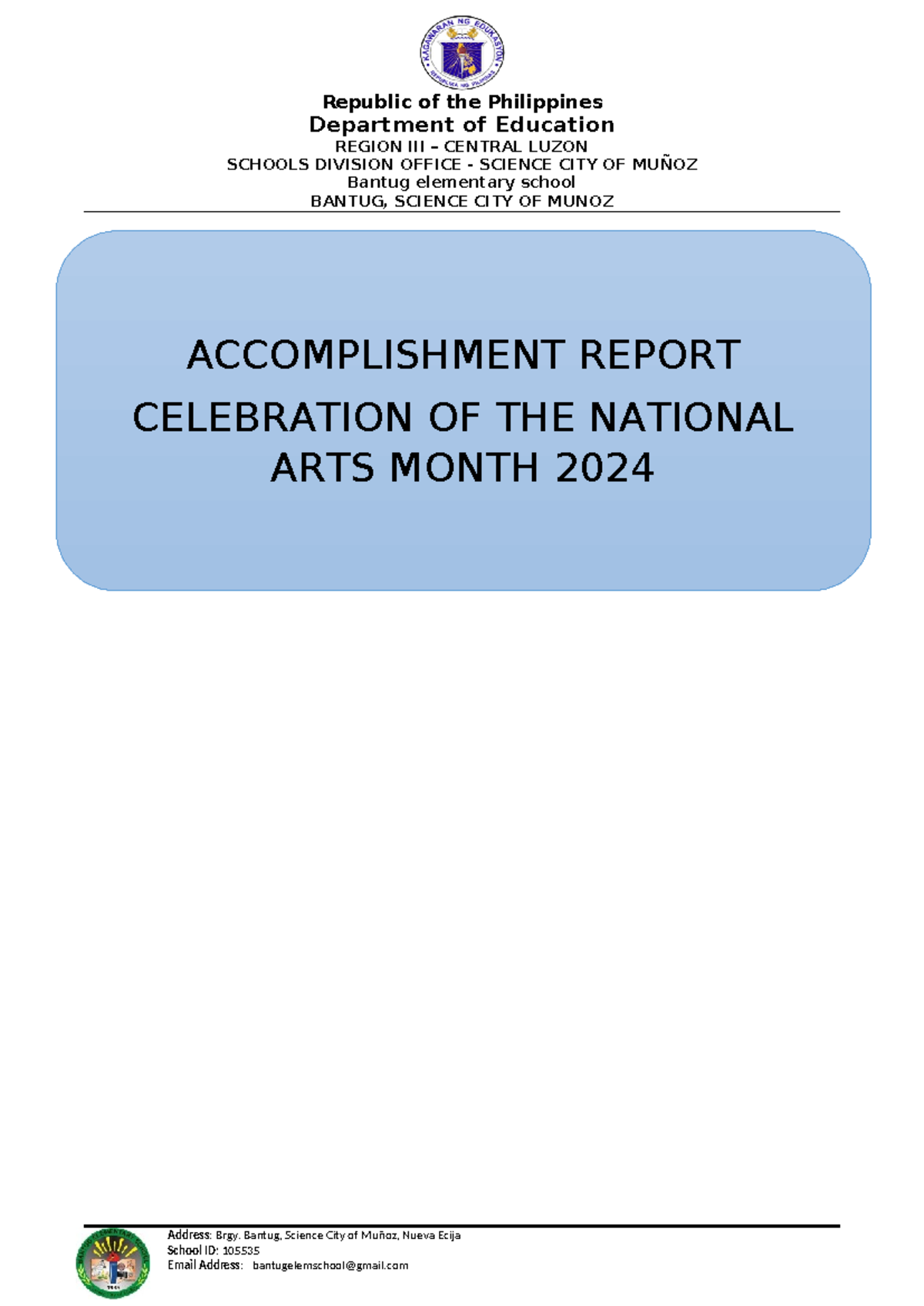 2024 Schools Division Accomplishment Report: National Arts Month ...
