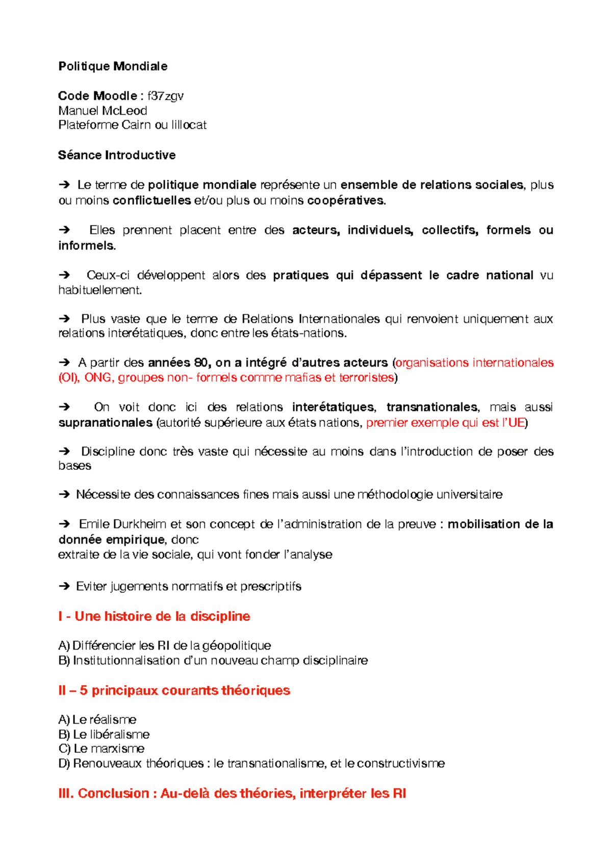 IPM - note de cours magistrale en IPM - Politique Mondiale Code Moodle ...