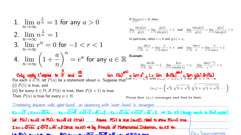 Mathematical Induction & Series Convergence Cheat Sheet (MATH 2090 ...