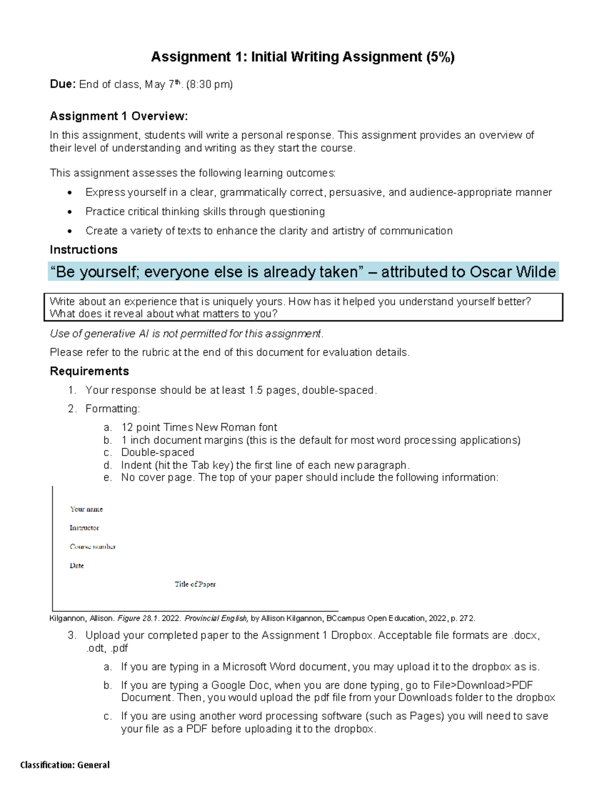 Assignment 1: Personal Response Writing Overview and Guidelines - Studocu