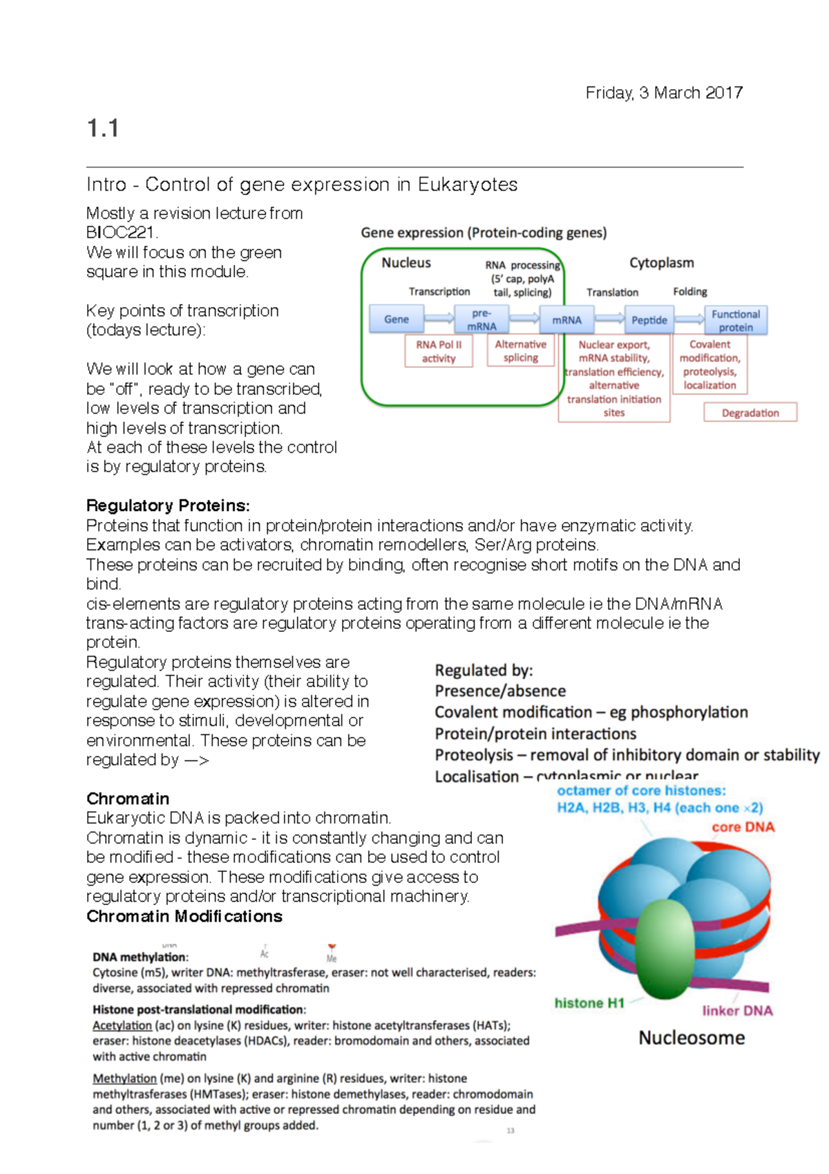 BIOC352 Lectures - Control of Gene Expression & DNA Repair Notes - Studocu