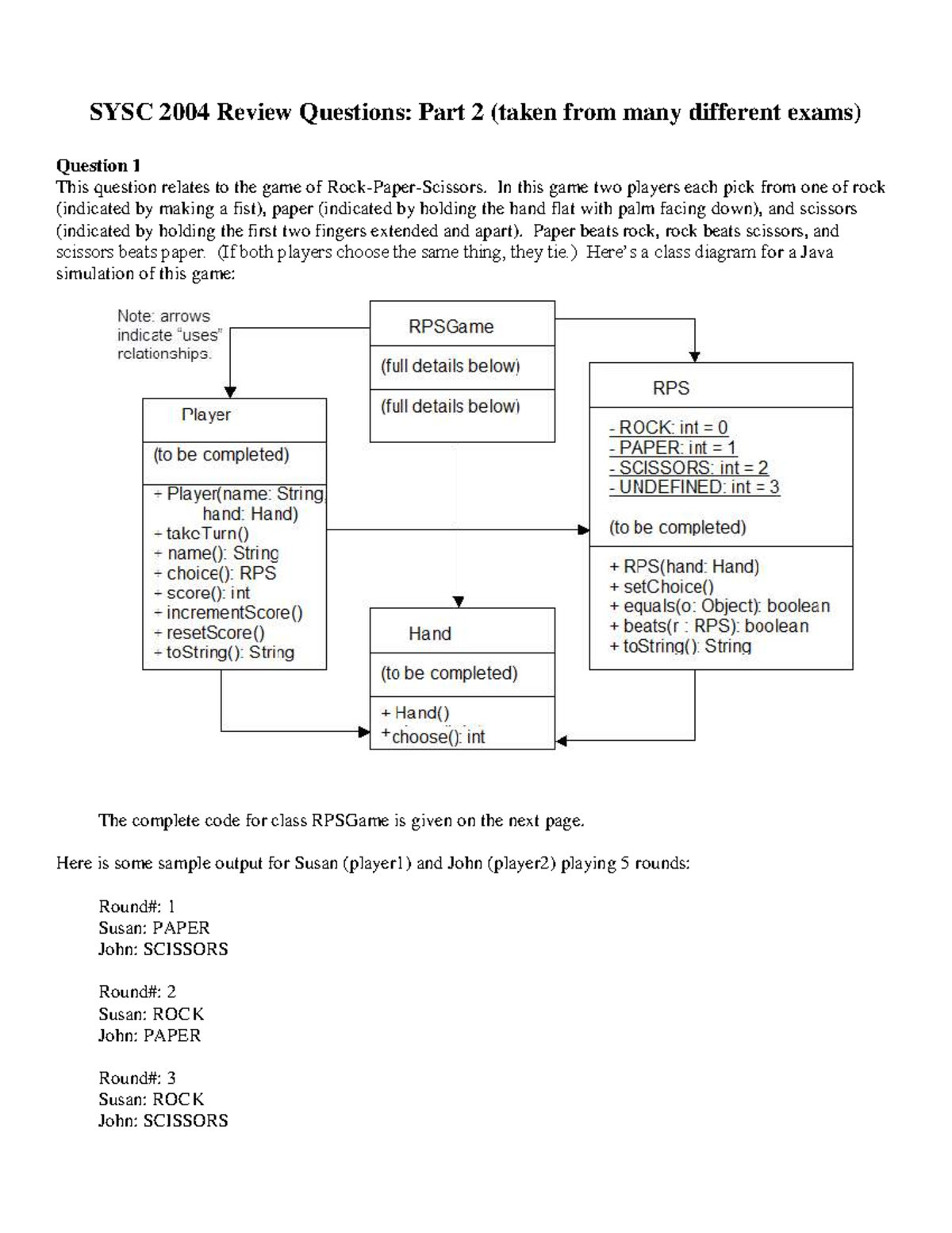 SYSC 2004 Final Exam Review Questions: Game Simulations & Concepts ...