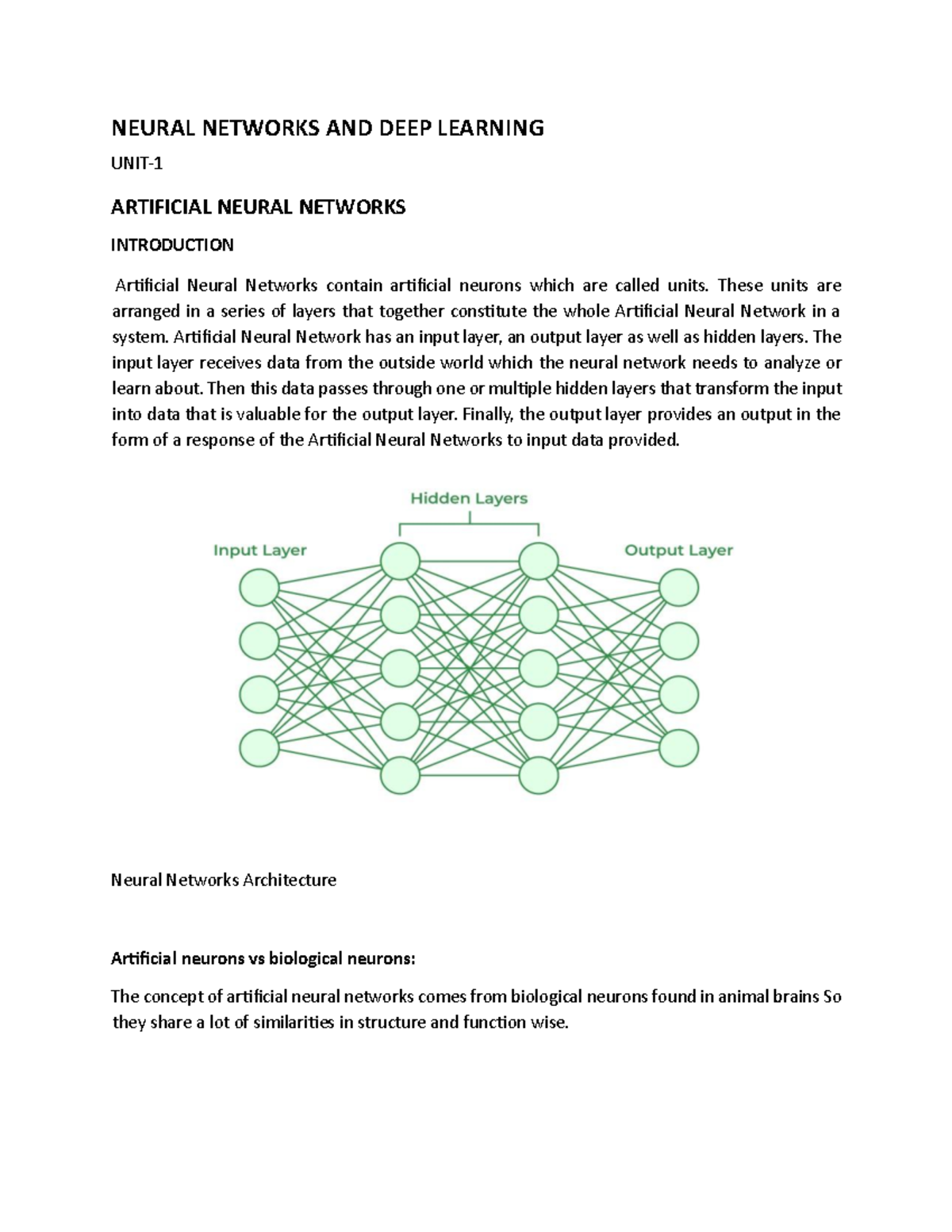 NN^DL 1 - DL Notes Unit 1 - NEURAL NETWORKS AND DEEP LEARNING UNIT- 1 ...