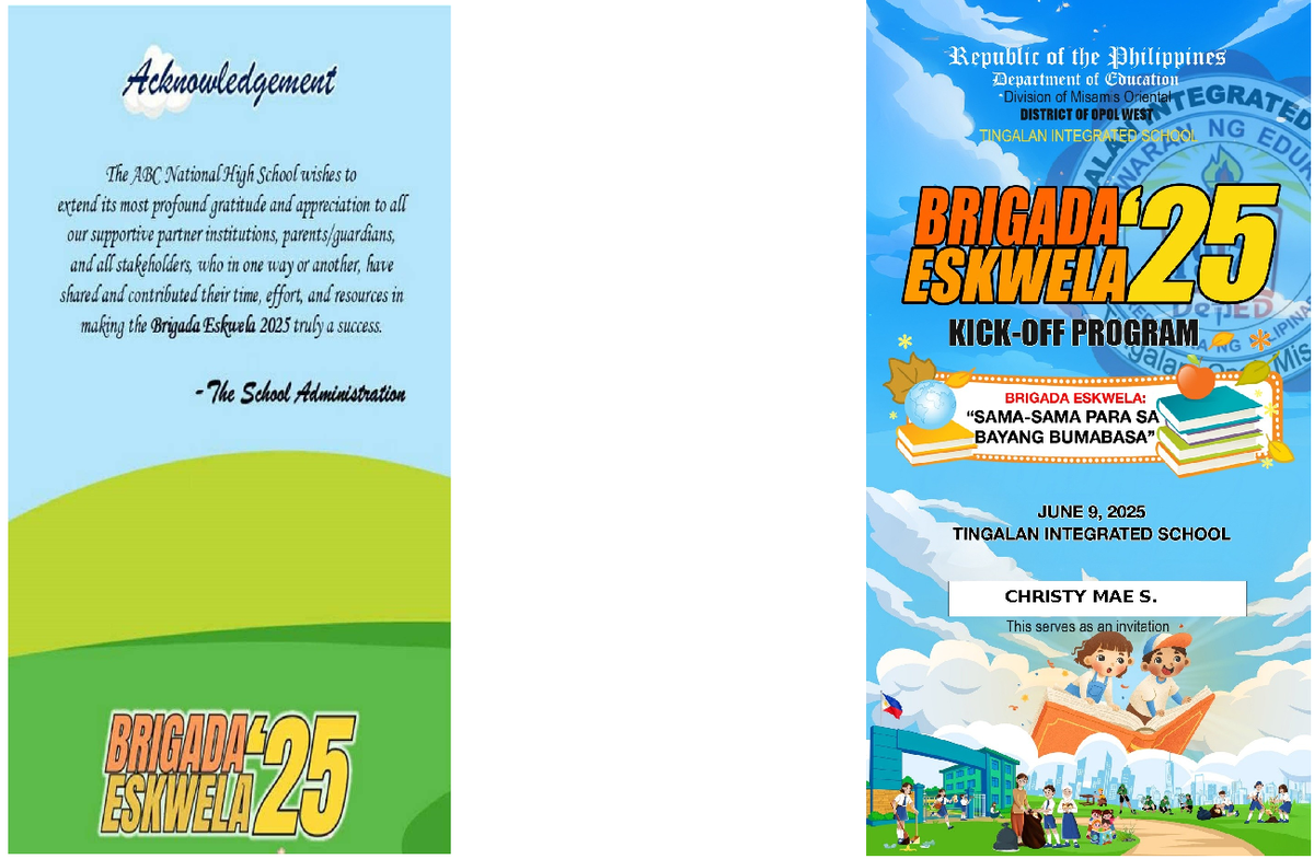 Brigada Eskwela 2025 Program Acknowledgement - ESKW 145 DepEd - Studocu
