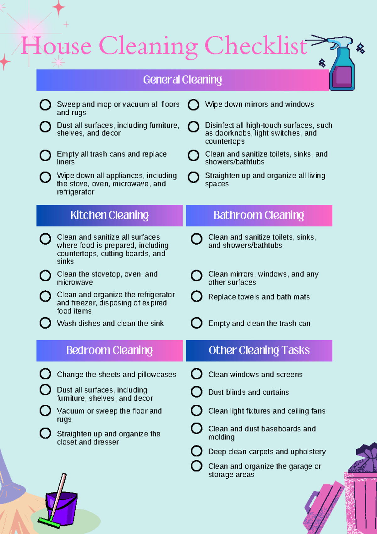 House Cleaning Checklist: Comprehensive Guide to General Cleaning - Studocu