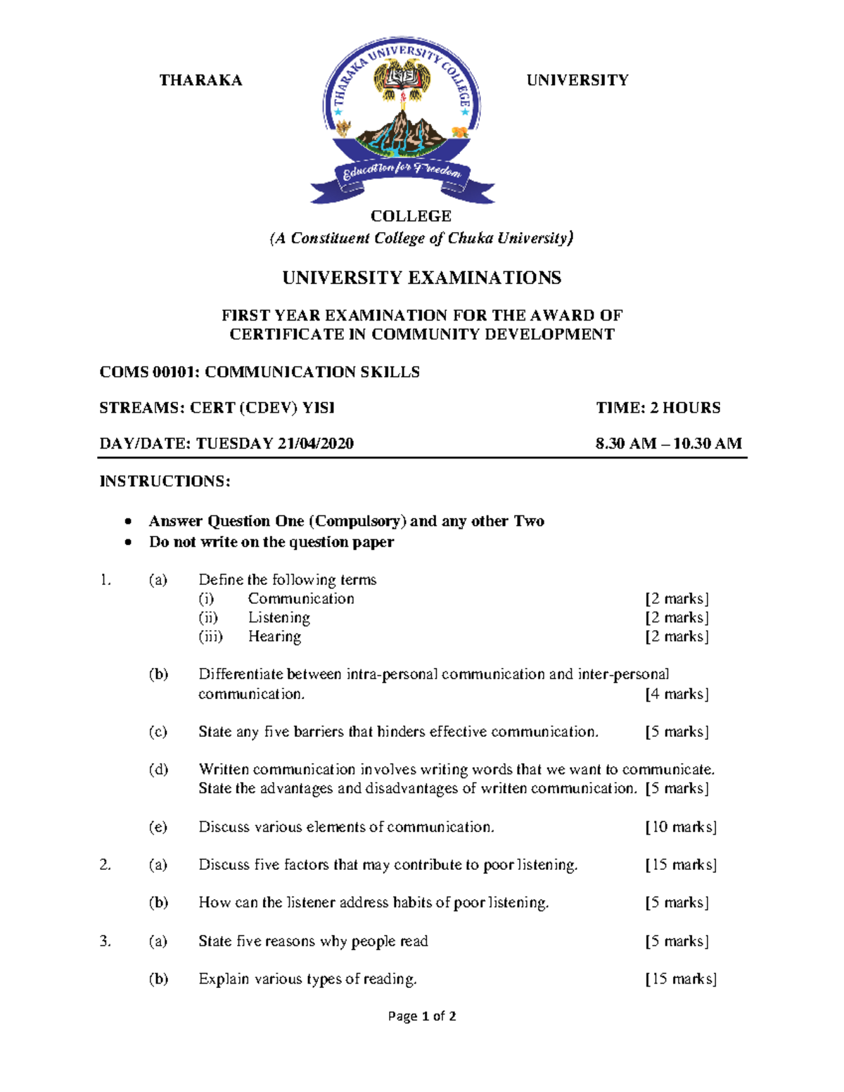 COMS 00101 - Good notes to read. - COMS 00101 Page 1 of 2 (A ...