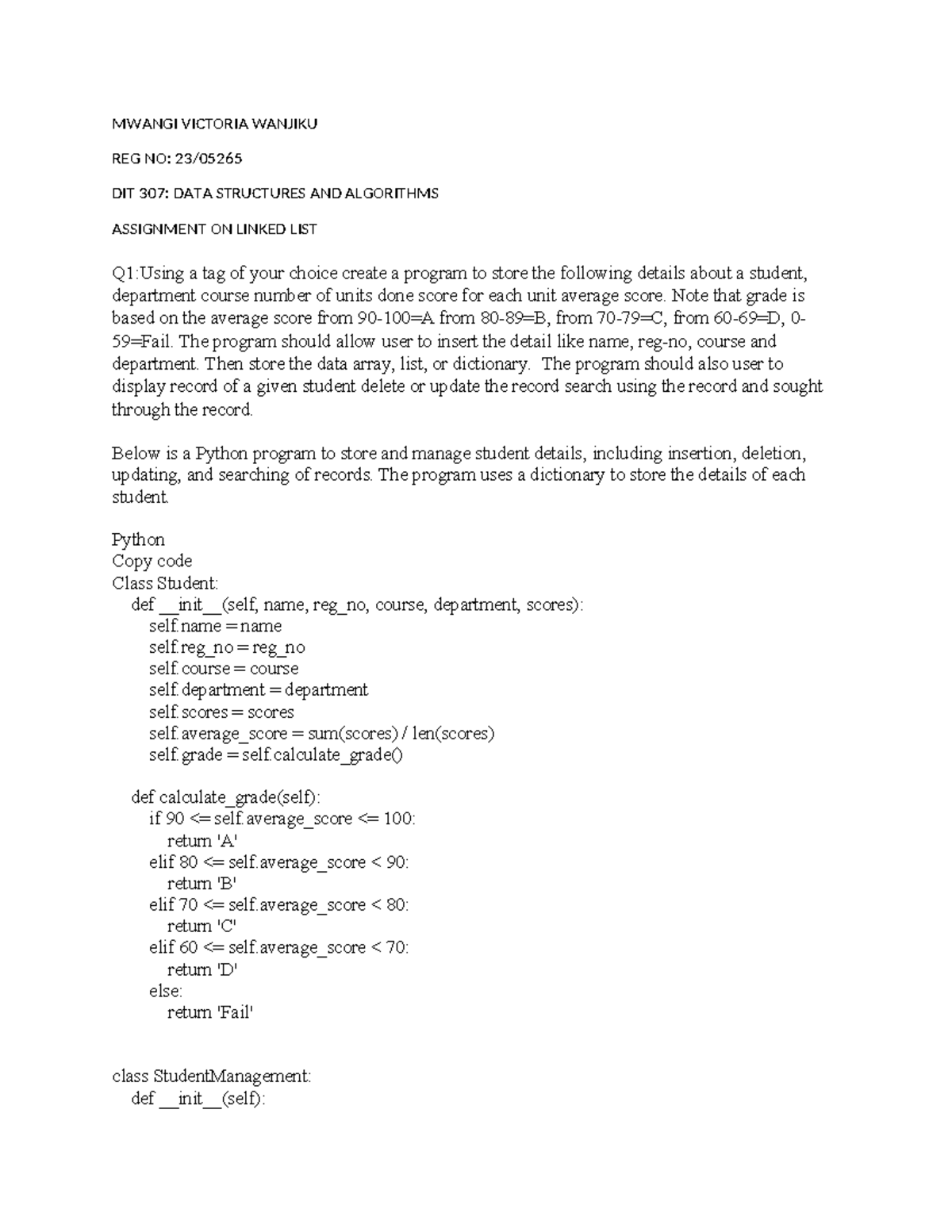 DIT 307: Linked List - Data Structures & Algorithms Notes - Studocu