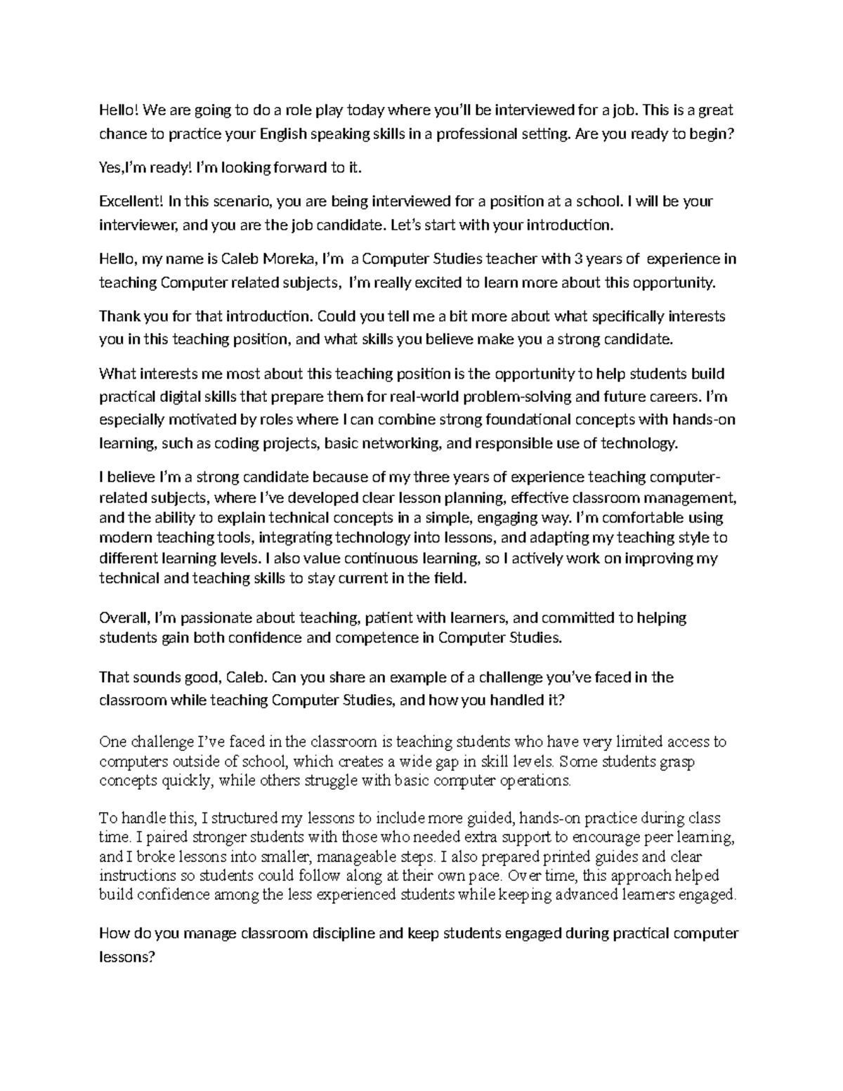 Job Interview Role Play - nnmv - Studocu