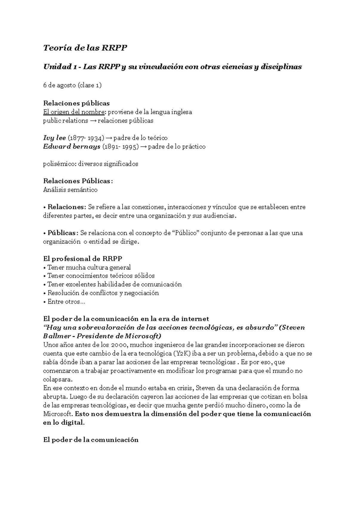 Teoría de las RRPP: Resumen de Clases y Conceptos Clave - Studocu