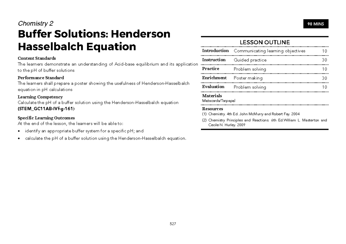 General Chemistry 2 (50) - Chemistry 2 Buffer Solutions: Henderson ...