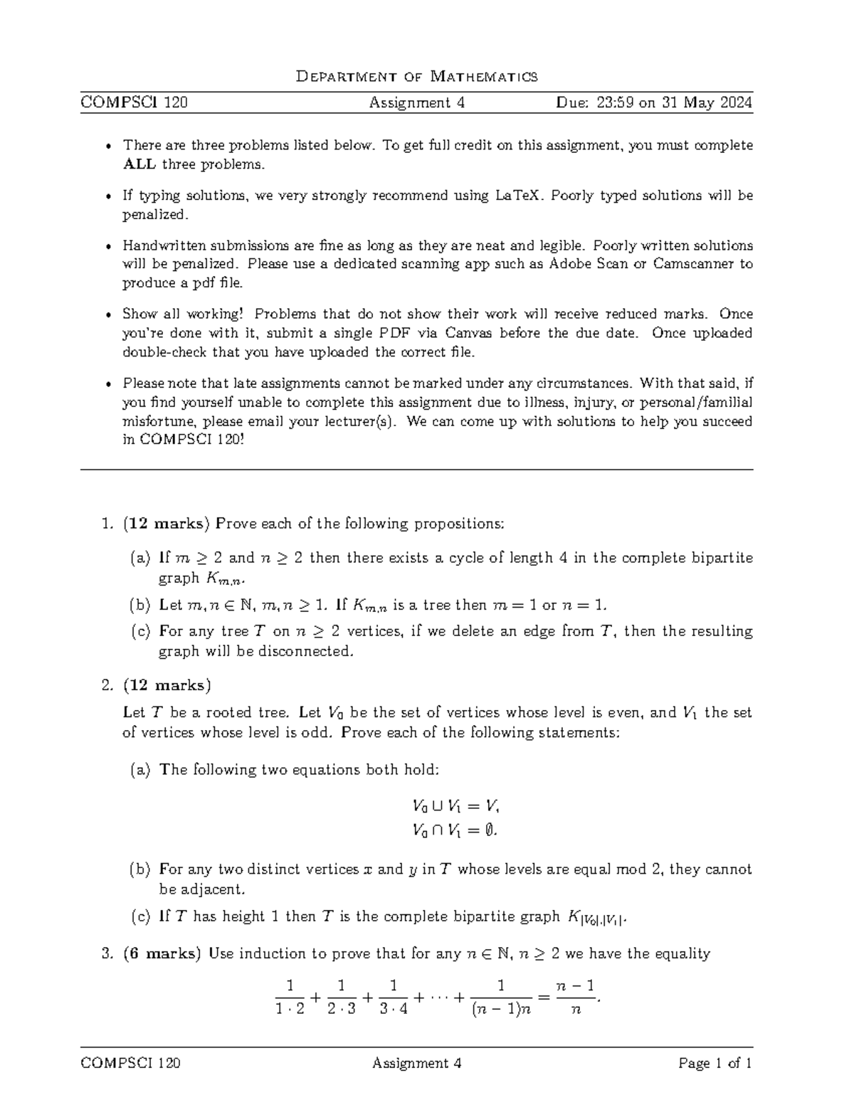 COMPSCI 120 Assignment 4: Problems on Graph Theory and Trees - Studocu