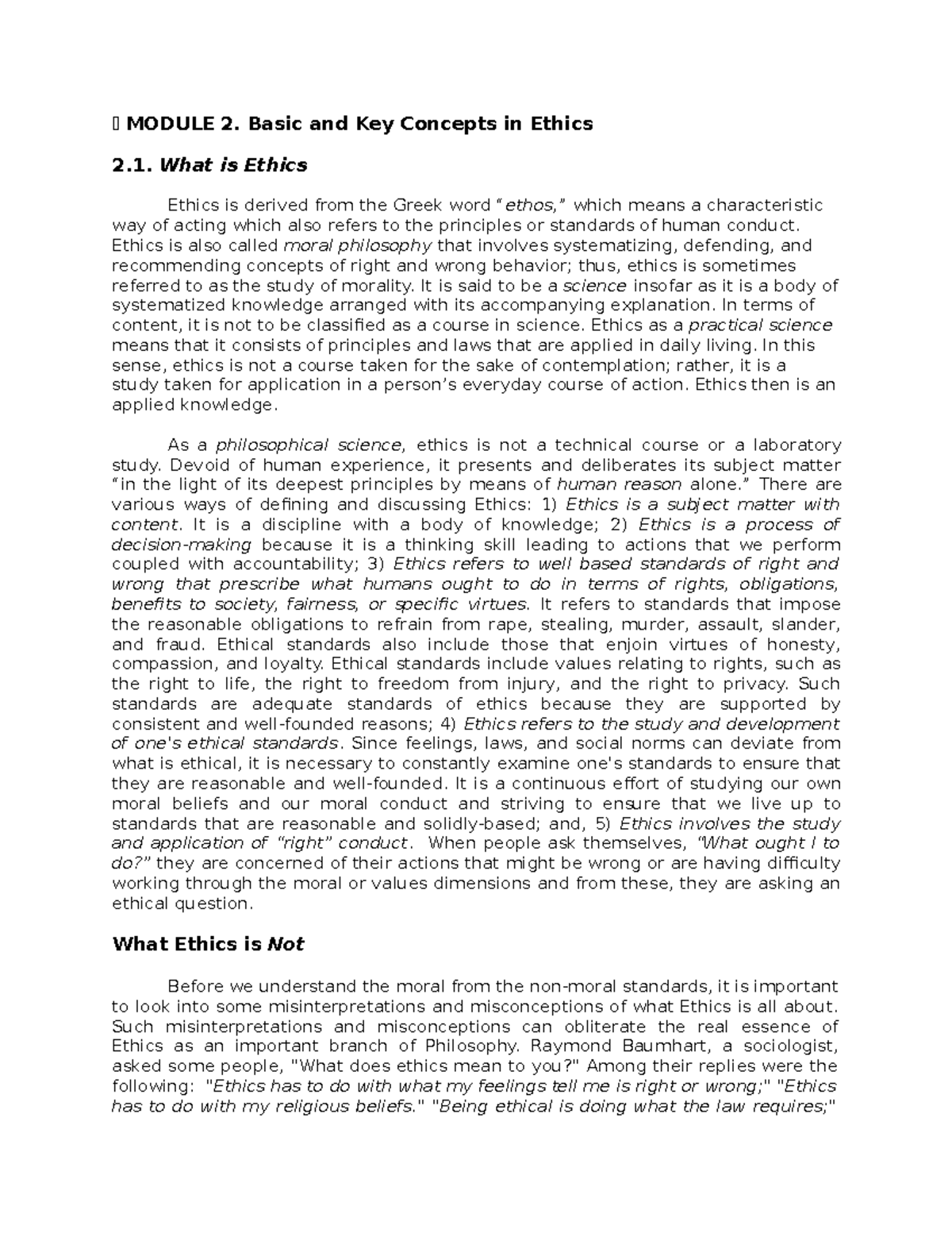 BASIC CONCEPTS OF ETHICS: A COMPREHENSIVE STUDY MODULE - Studocu