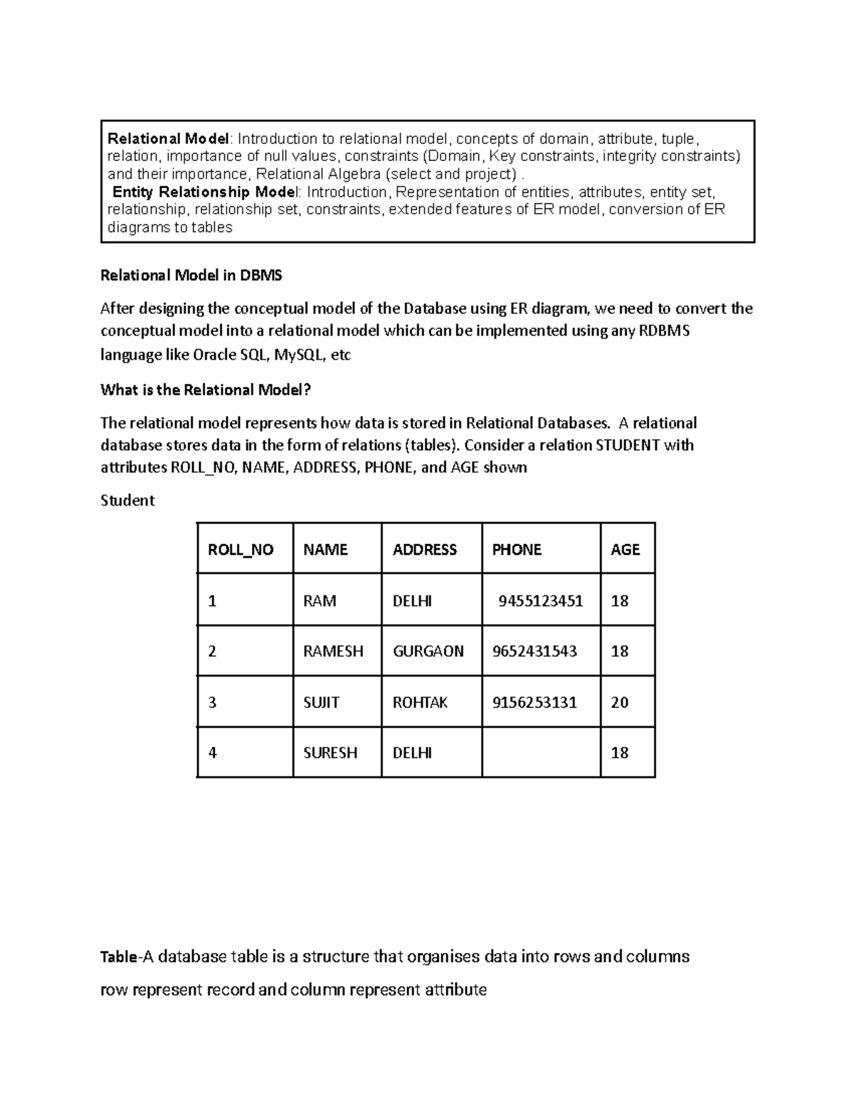 R23 UNIT 2 V1 - Relational & ER Models in DBMS Concepts - Studocu