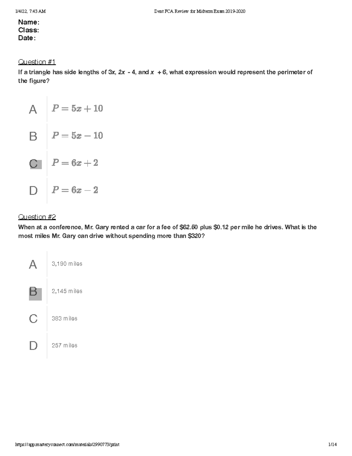 Alexander Rayetsky - Math Concepts Review for Midterm Exam - Studocu