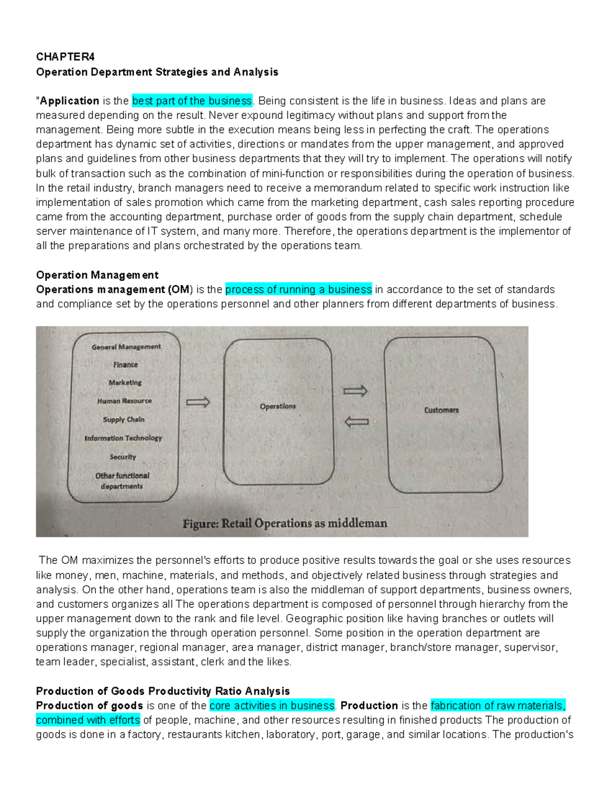 CHAPTER 4: Operations Department Strategies & Analysis (SBA) - Studocu