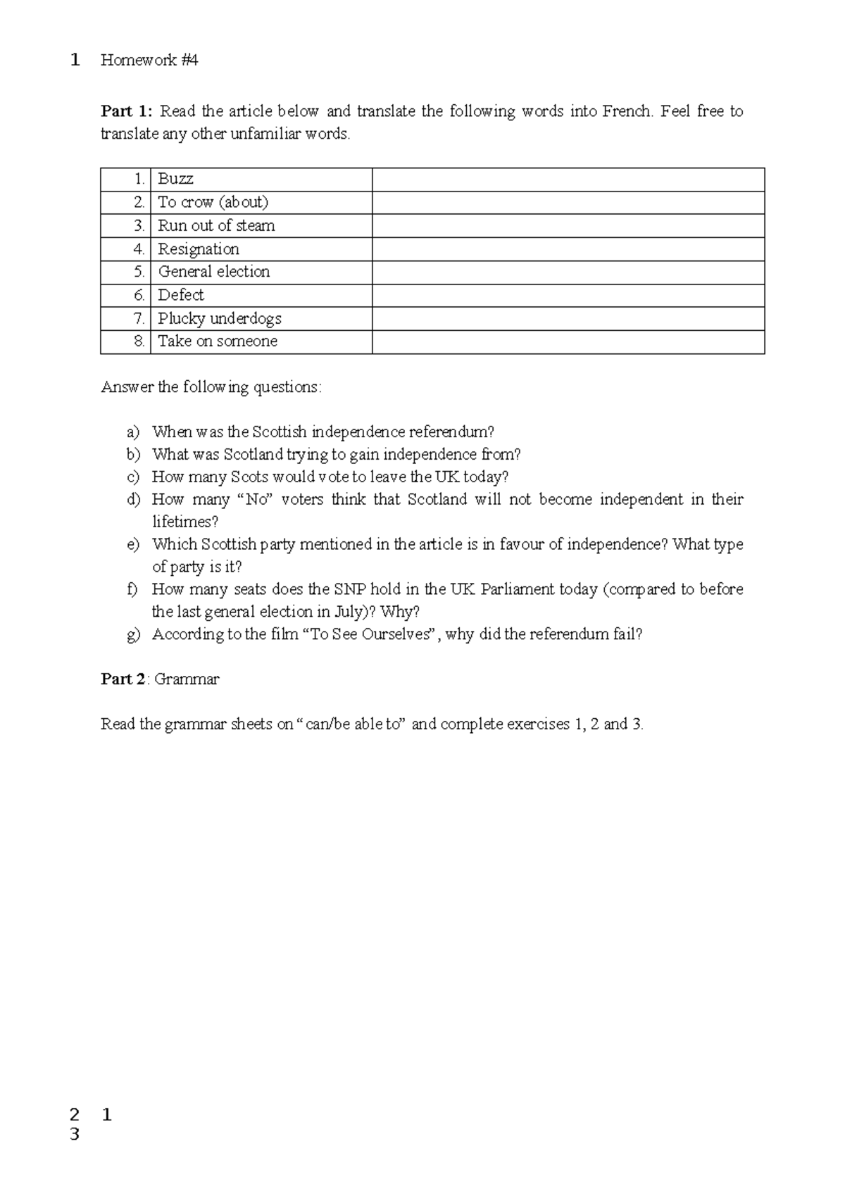 Homework #4: French Translation & Grammar Exercises - Studocu