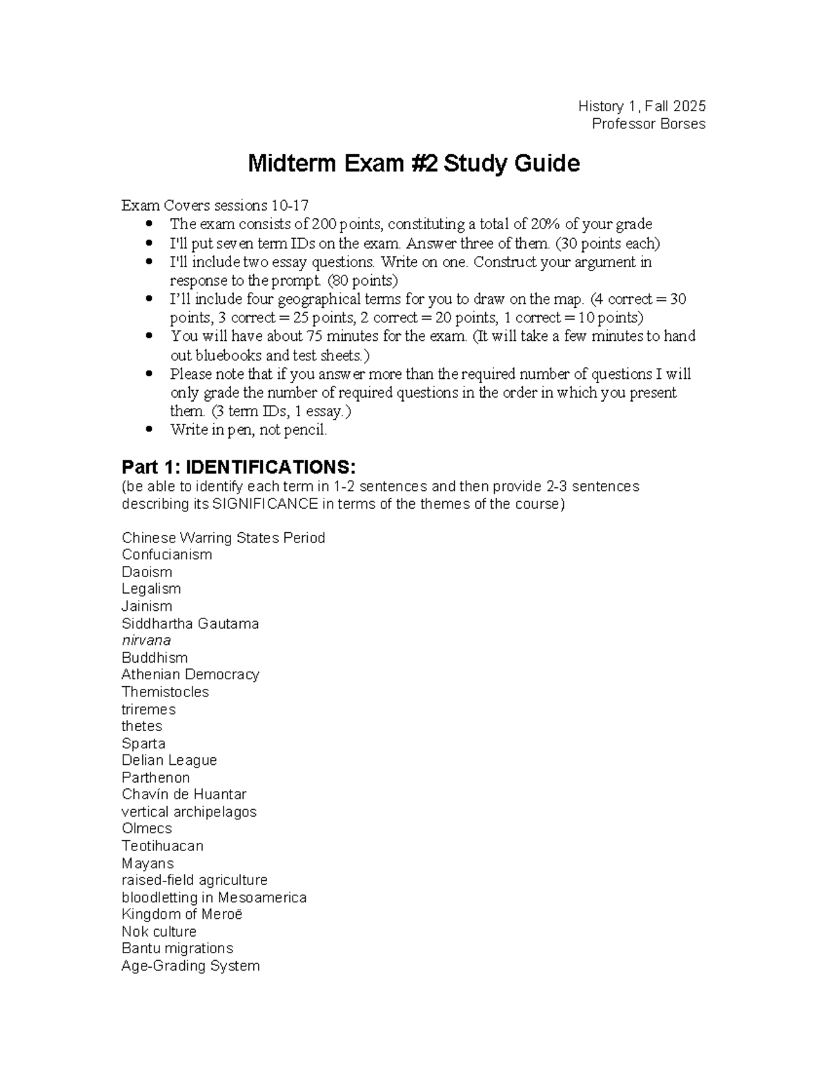 His1 Midterm Exam Study Guide - Fall 2025 - Studocu