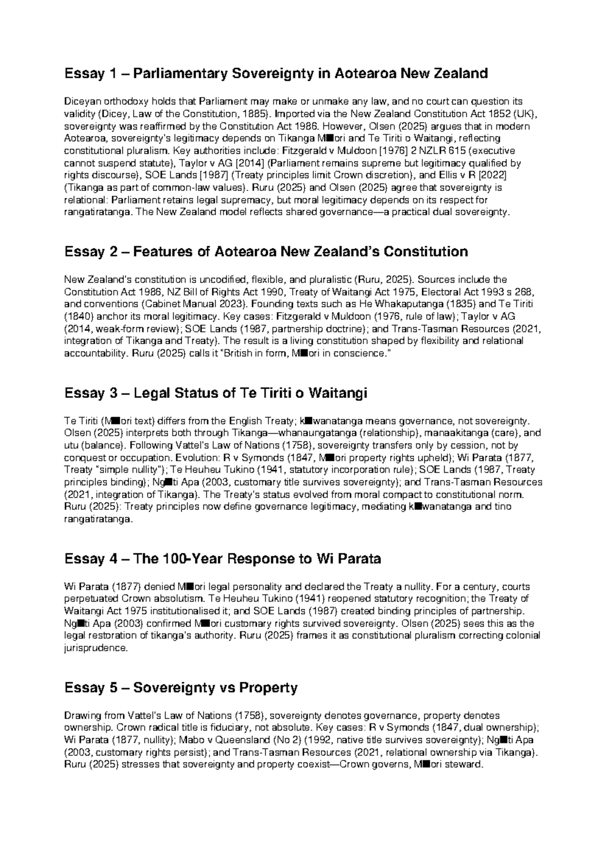 NZ Law Essay Plans: Tikanga, Treaty, and Sovereignty Analysis - Studocu