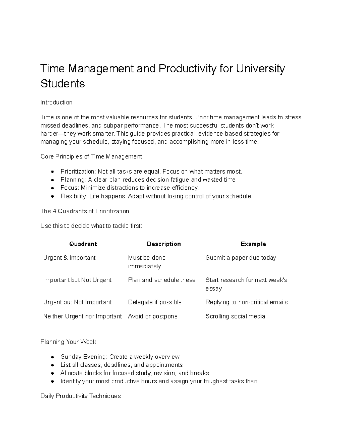Time Management Strategies for University Students: A Guide - Studocu