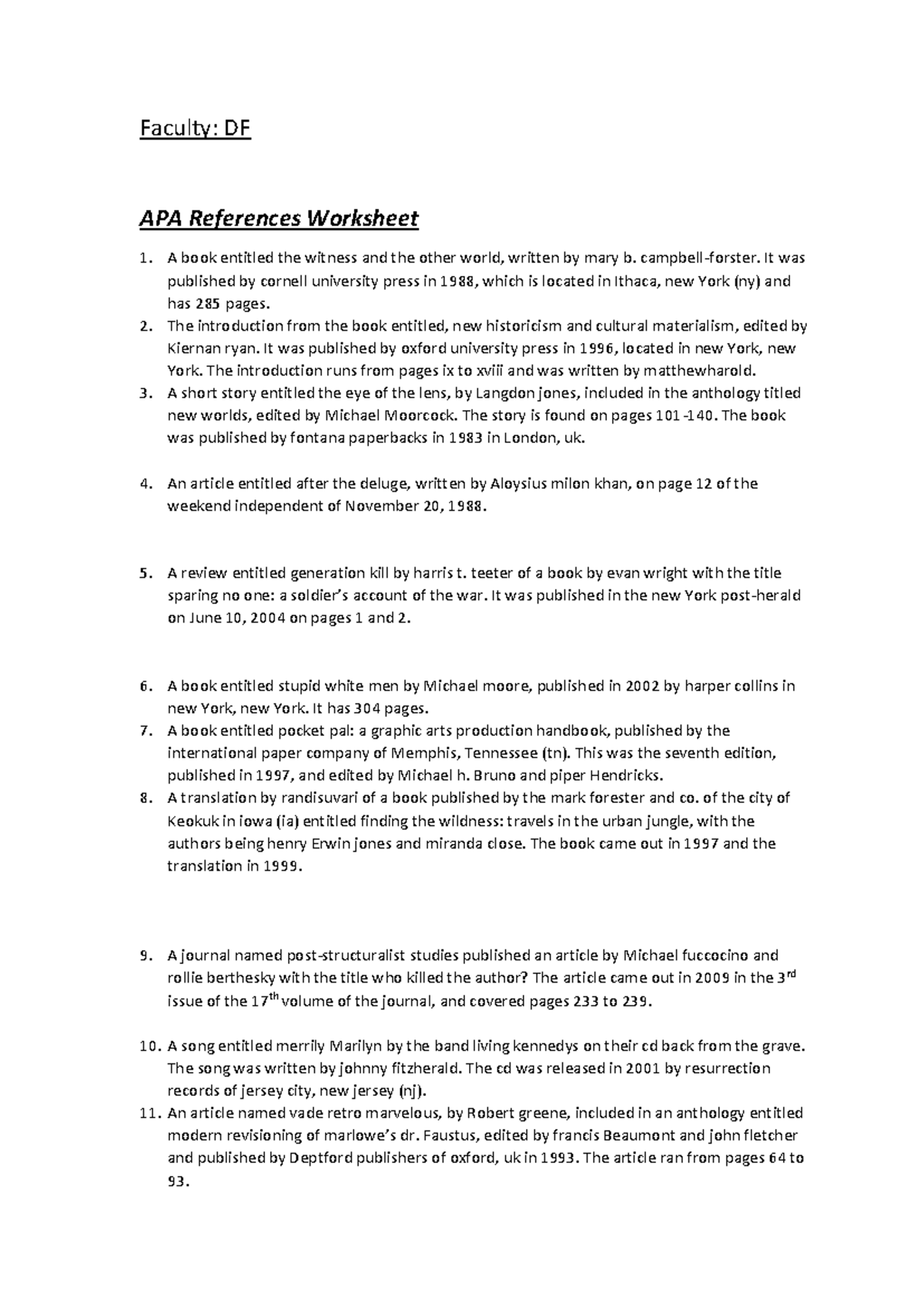 ENG 105 APA In-text References Worksheet: Q&A with Examples NSU - Studocu