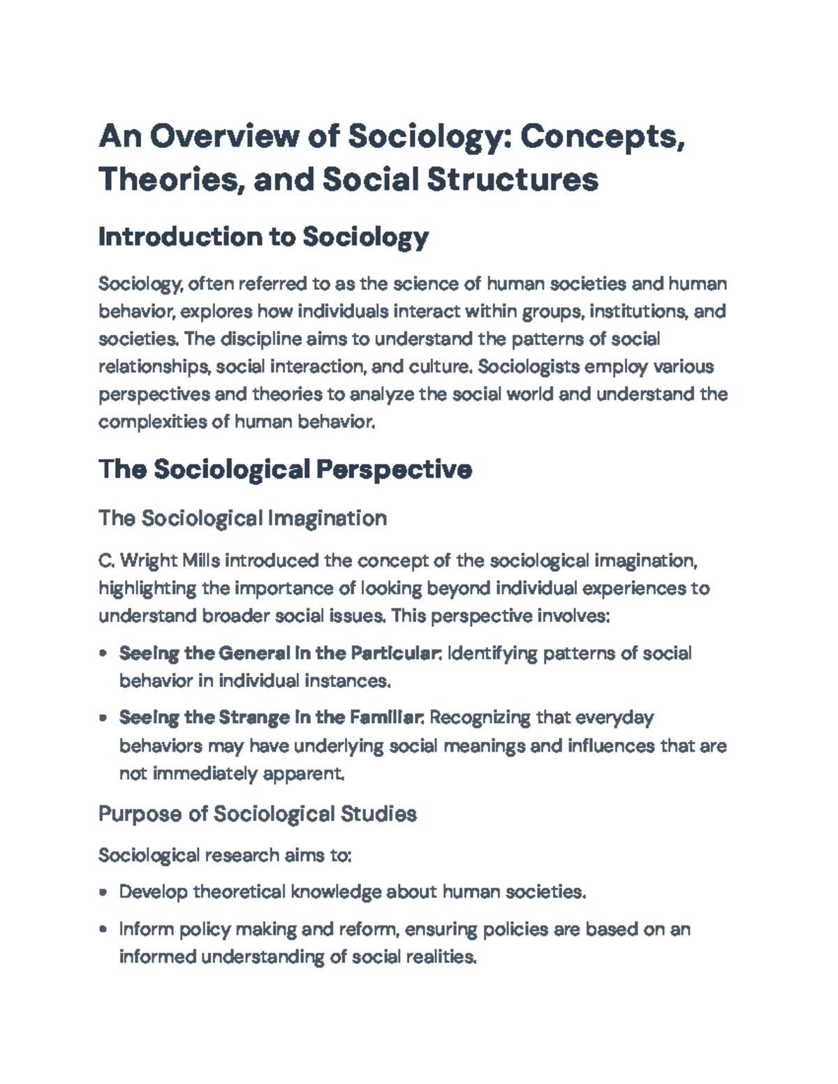 Sociology Concepts & Theories Overview (SOC101) - Key Insights - Studocu