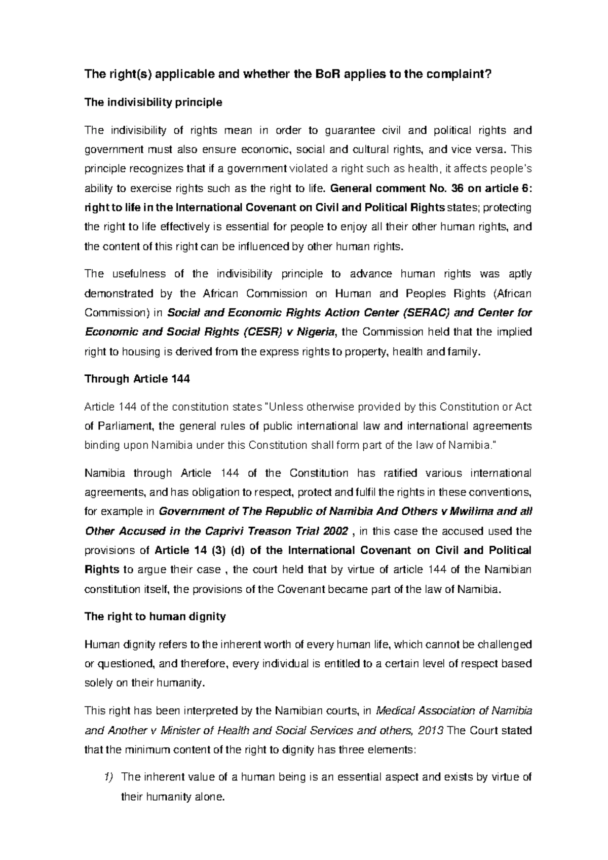 Human Rights Law Notes - Week 4: Namibian Context & Bill of Rights ...