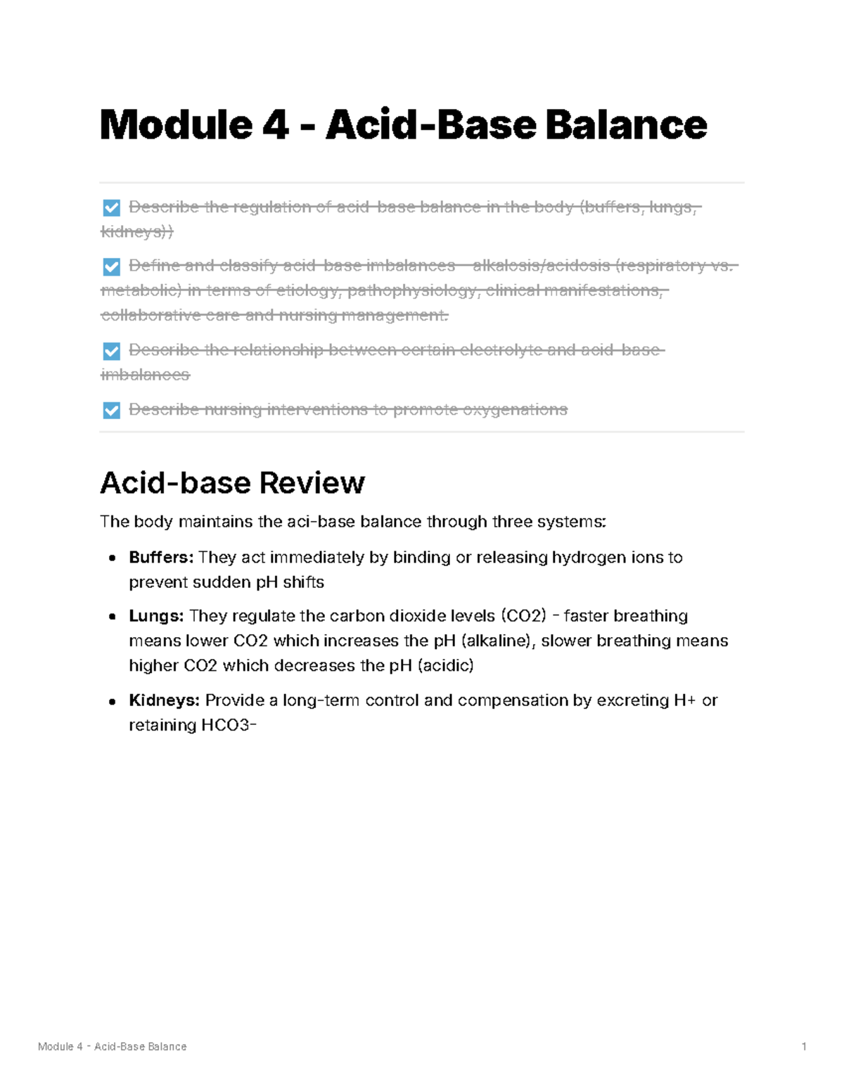 Module 4 - Acid-Base Balance: Regulation, Imbalances, and Nursing Care ...