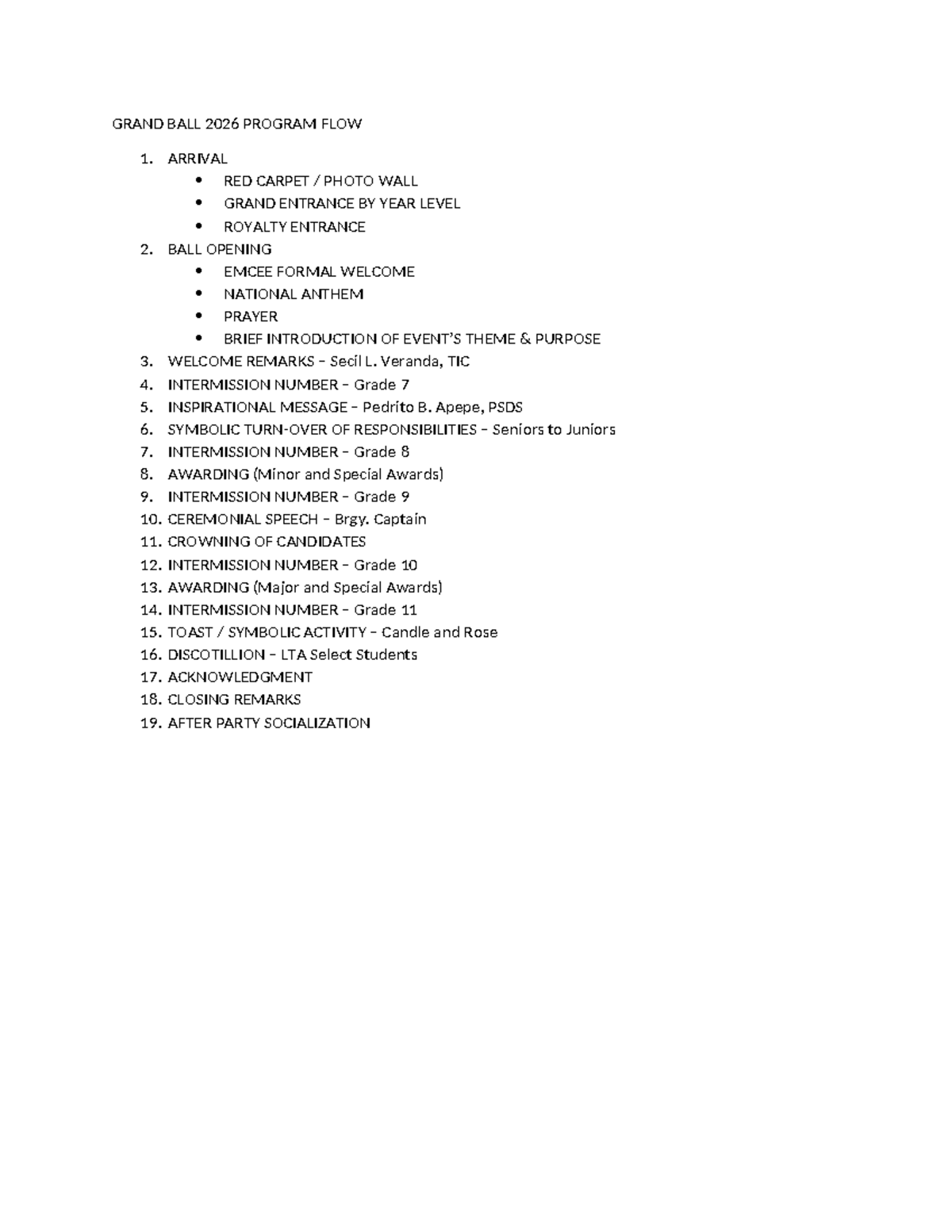 GRAND BALL 2026: Detailed Program Flow and Activities - Studocu