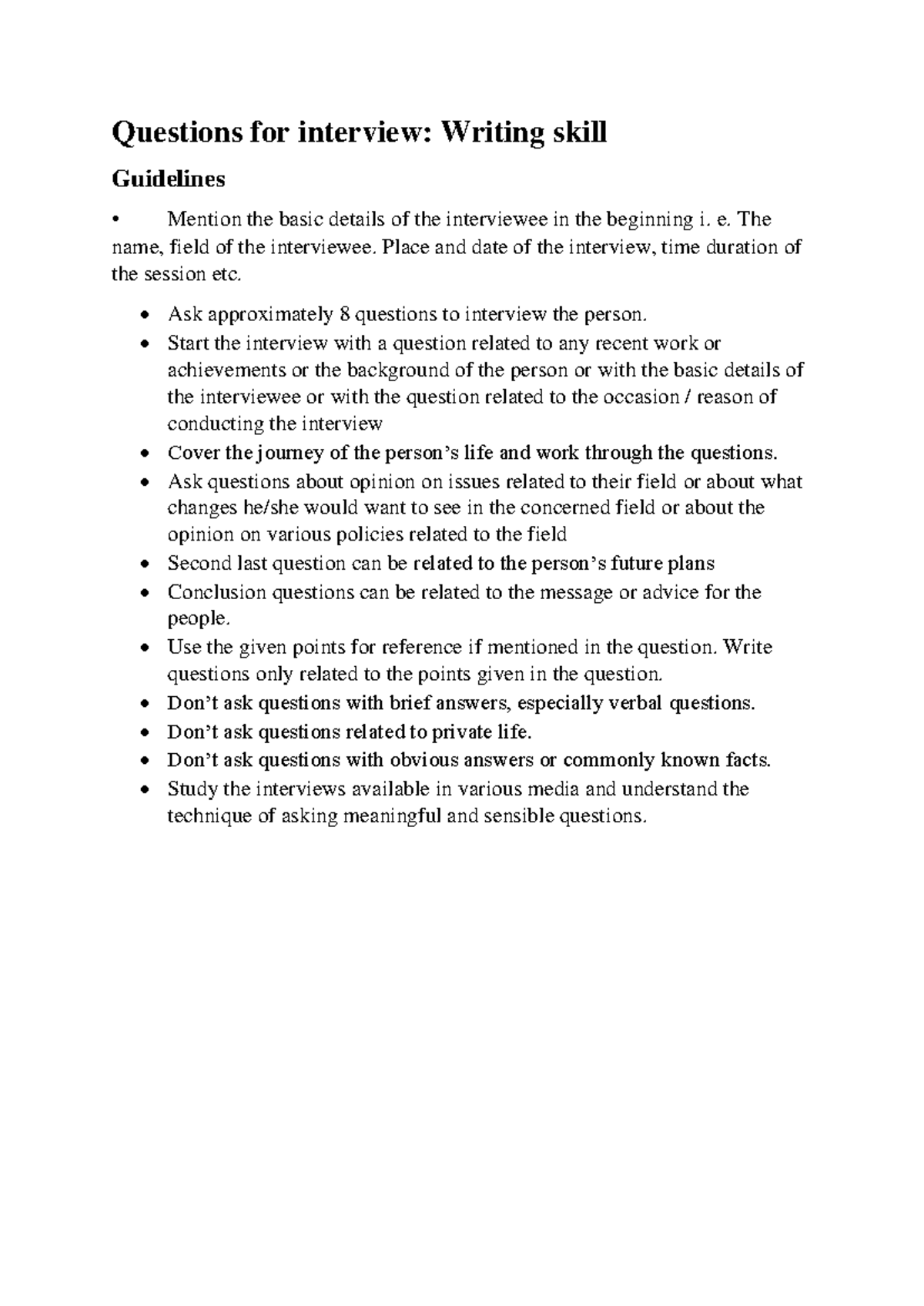 WS Interview Questions: Guidelines for Effective Writing Skills - Studocu