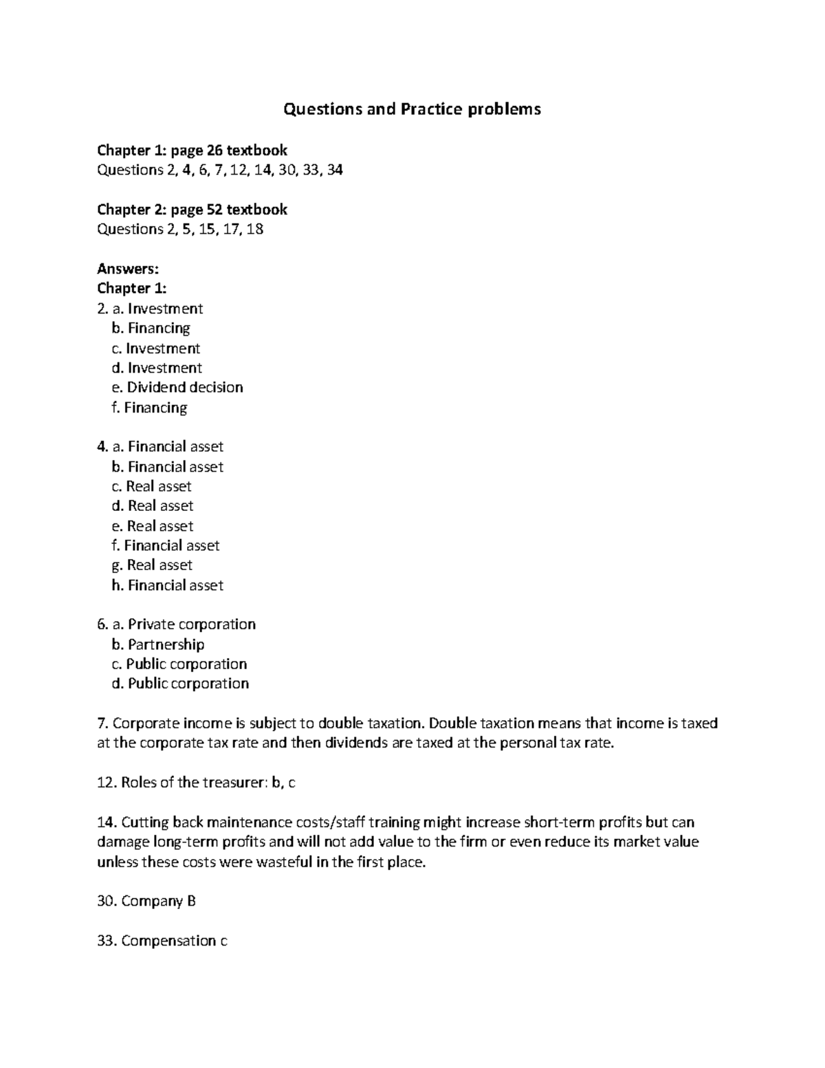 Answers Questions and Practice problems Chapters 1&2 - Questions and ...