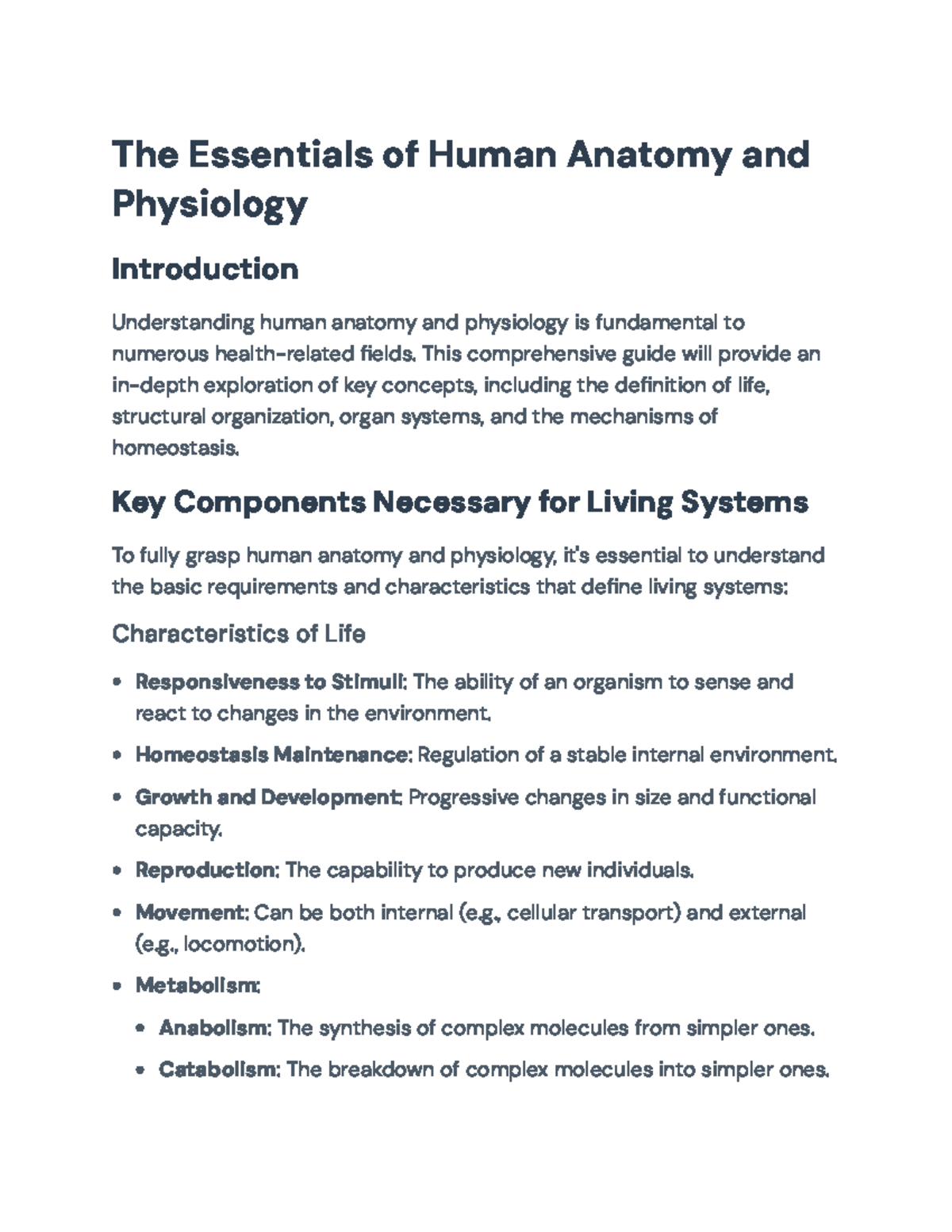 Comprehensive Guide to Human Anatomy and Physiology (XX101) - The ...