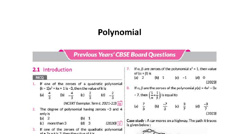 2 polynomial numbers - Polynomial Previous CBSE Board Questions 2 ...