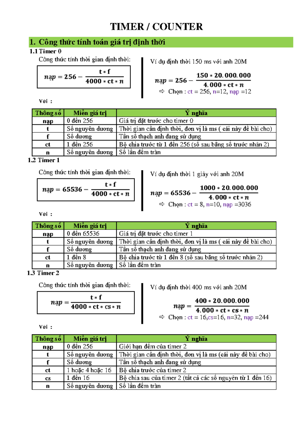 TIMER/COUNTER Calculations and Code Examples for Microcontrollers - Studocu