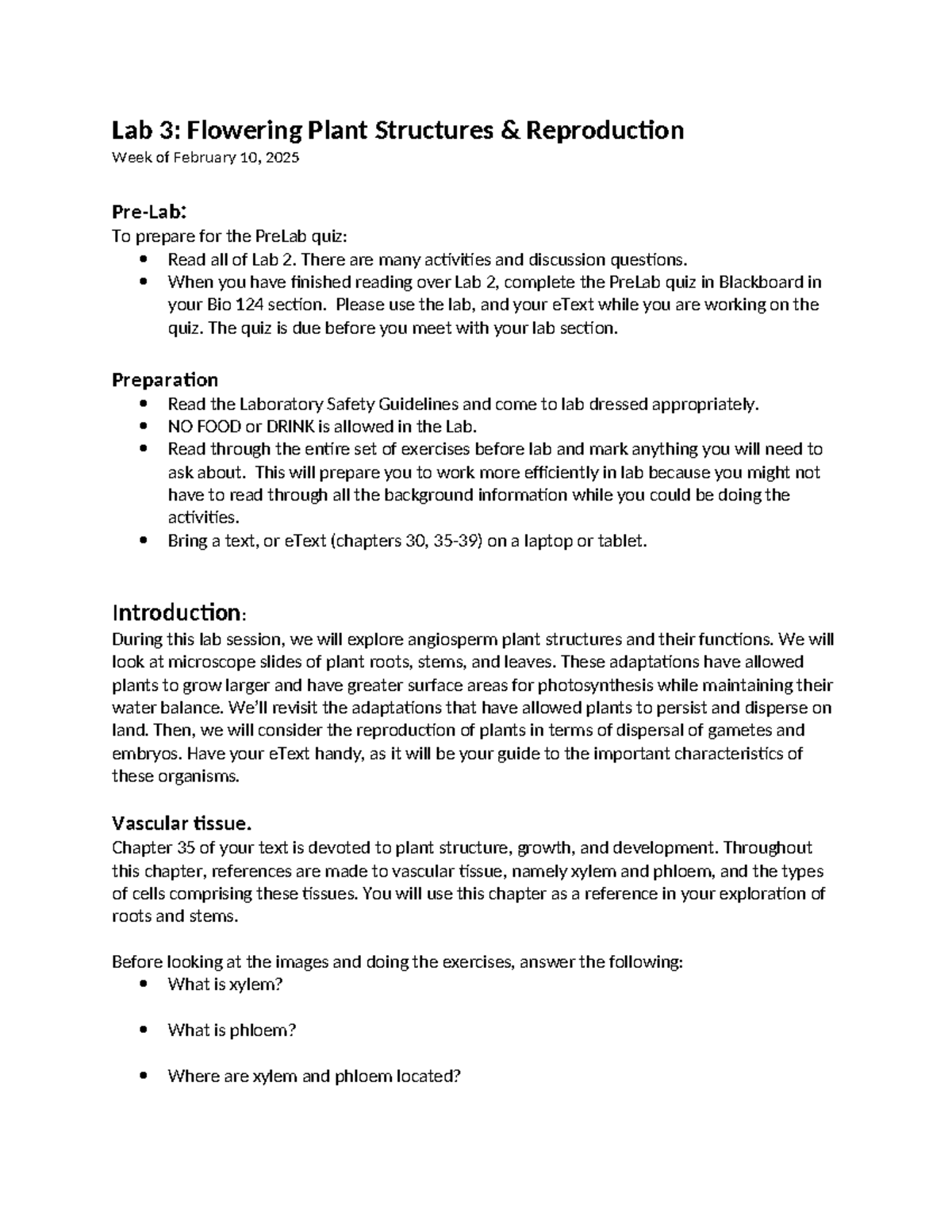 Bio 124 Lab 3: Structures & Reproduction of Flowering Plants - Studocu