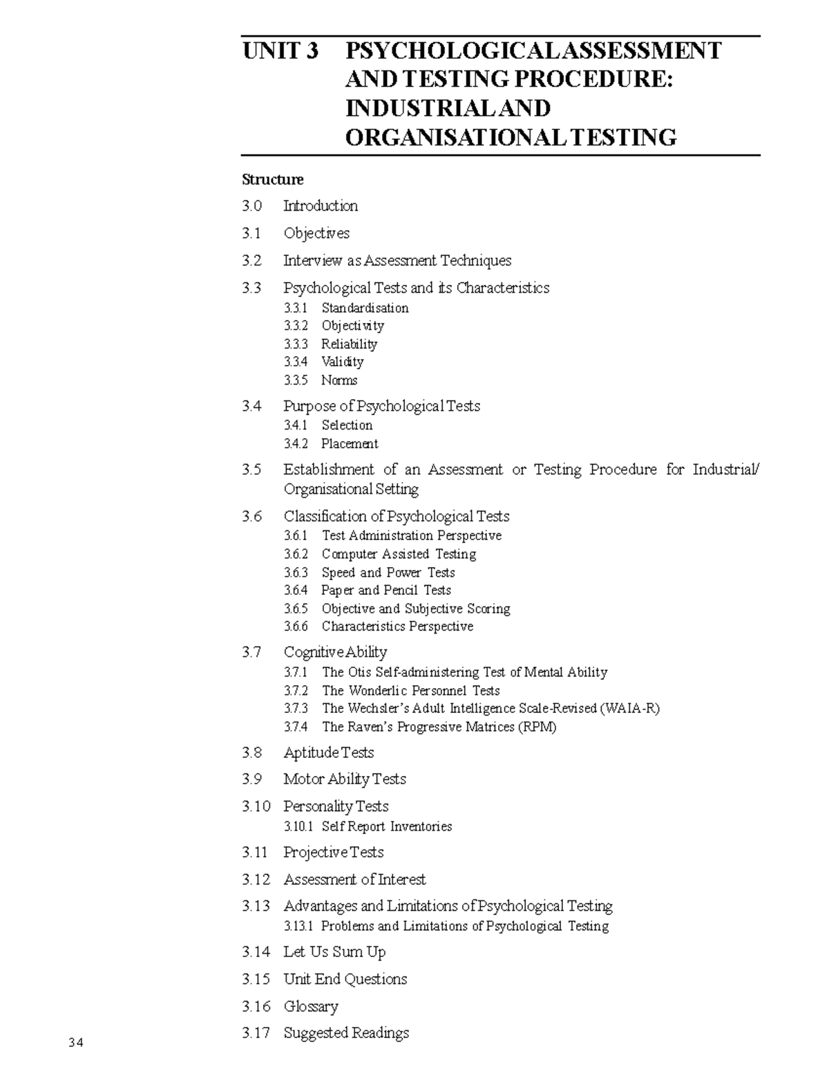 Unit 3: Psychological Assessment & Testing Procedures in I/O Psychology ...