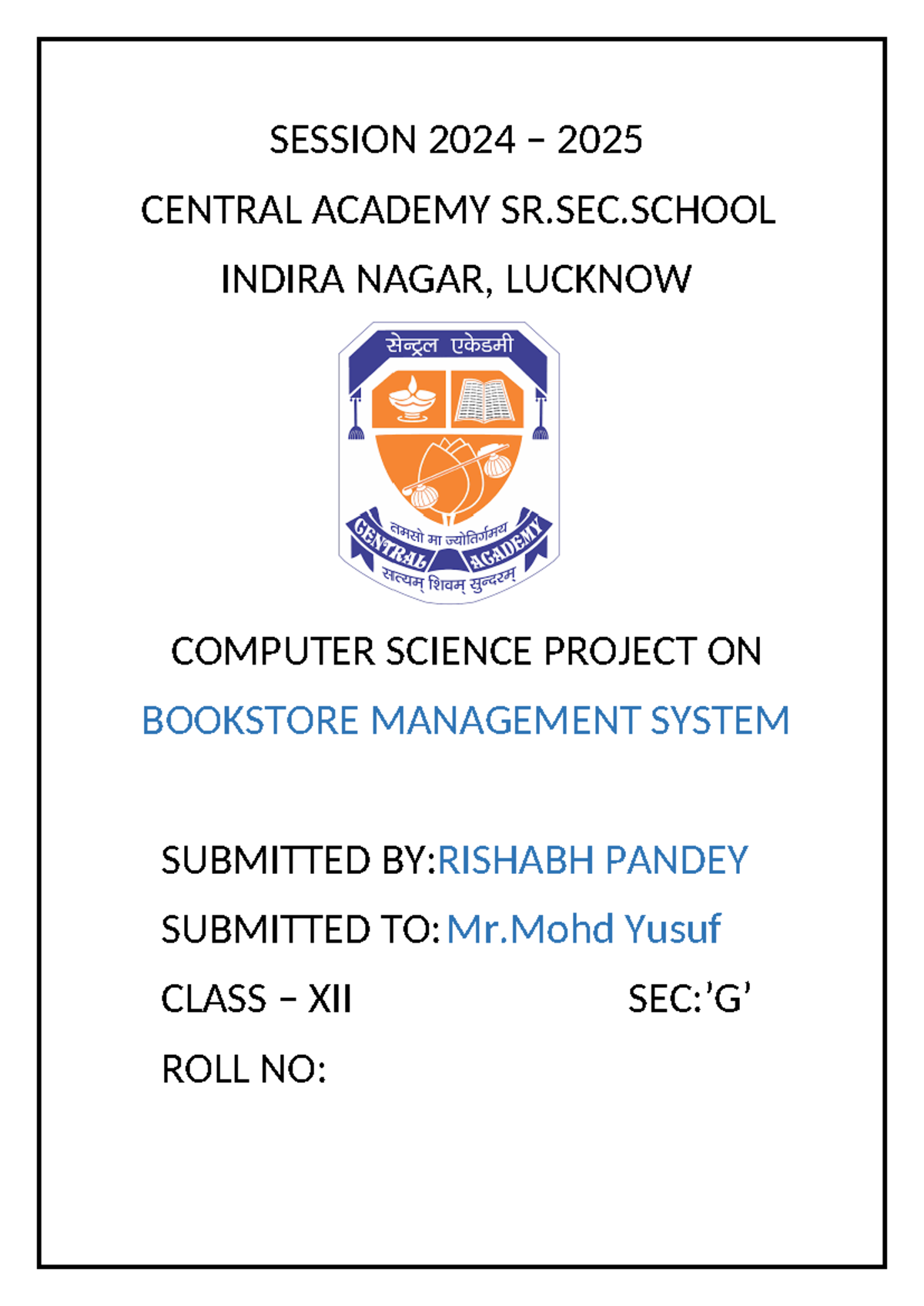 Computer Science Project on Bookstore Management System - XII-G - Studocu