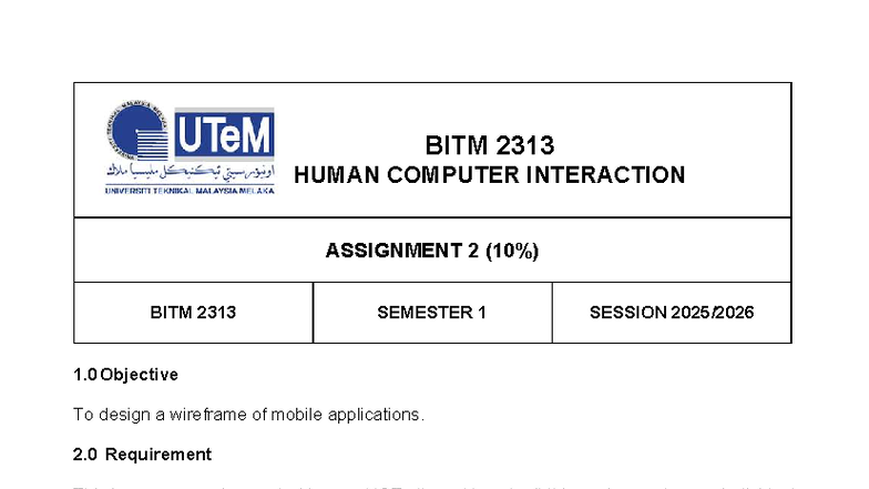 BITM 2313 Assignment 2: Mobile App Wireframe Design - Studocu