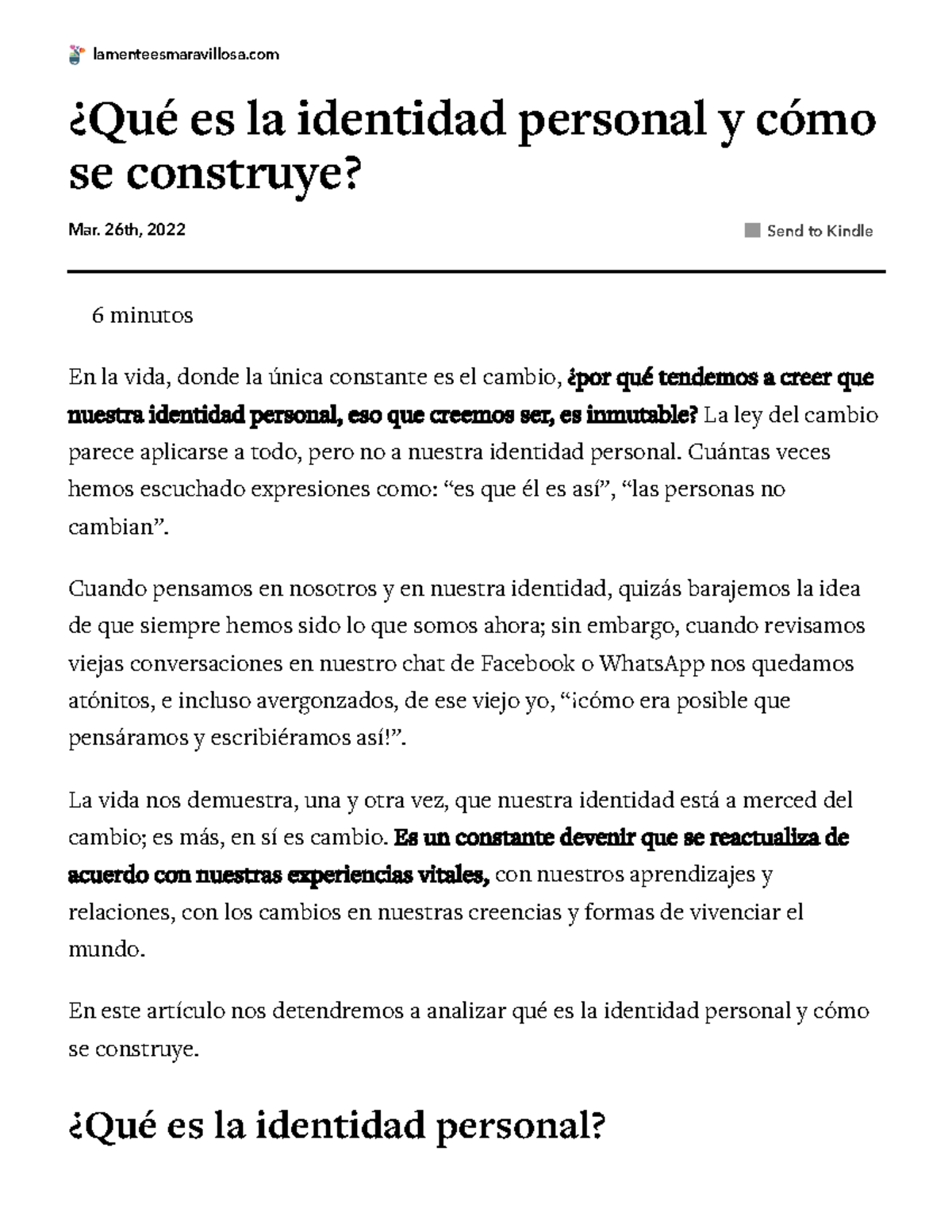 Construcción y Complejidad de la Identidad Personal: Perspectivas Diversas  - Studocu, image size:1200x1553