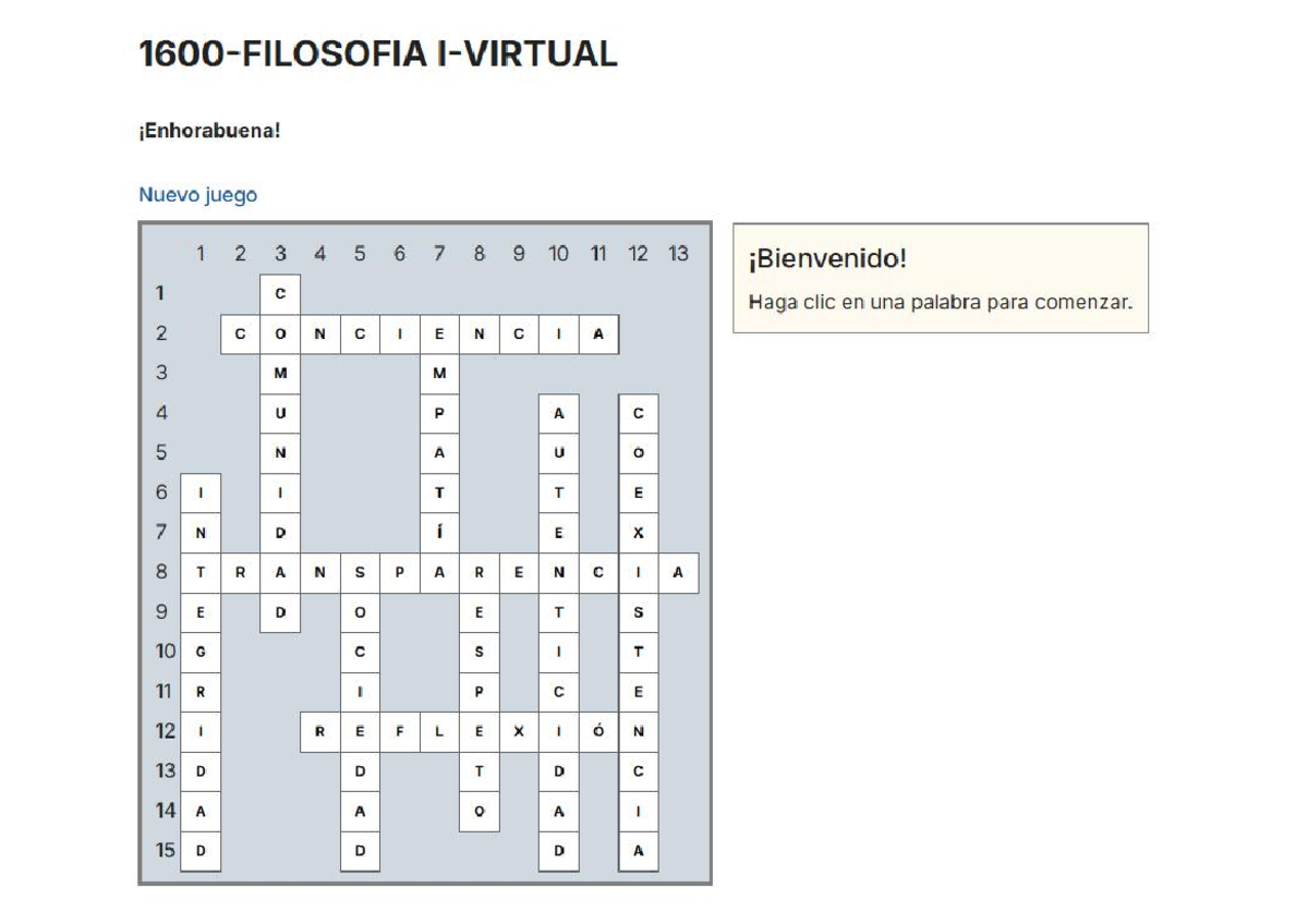 Crucigrama - Unidad 4 - Filosofia General - 1600-FILOSOFIA I-VIRTUAL