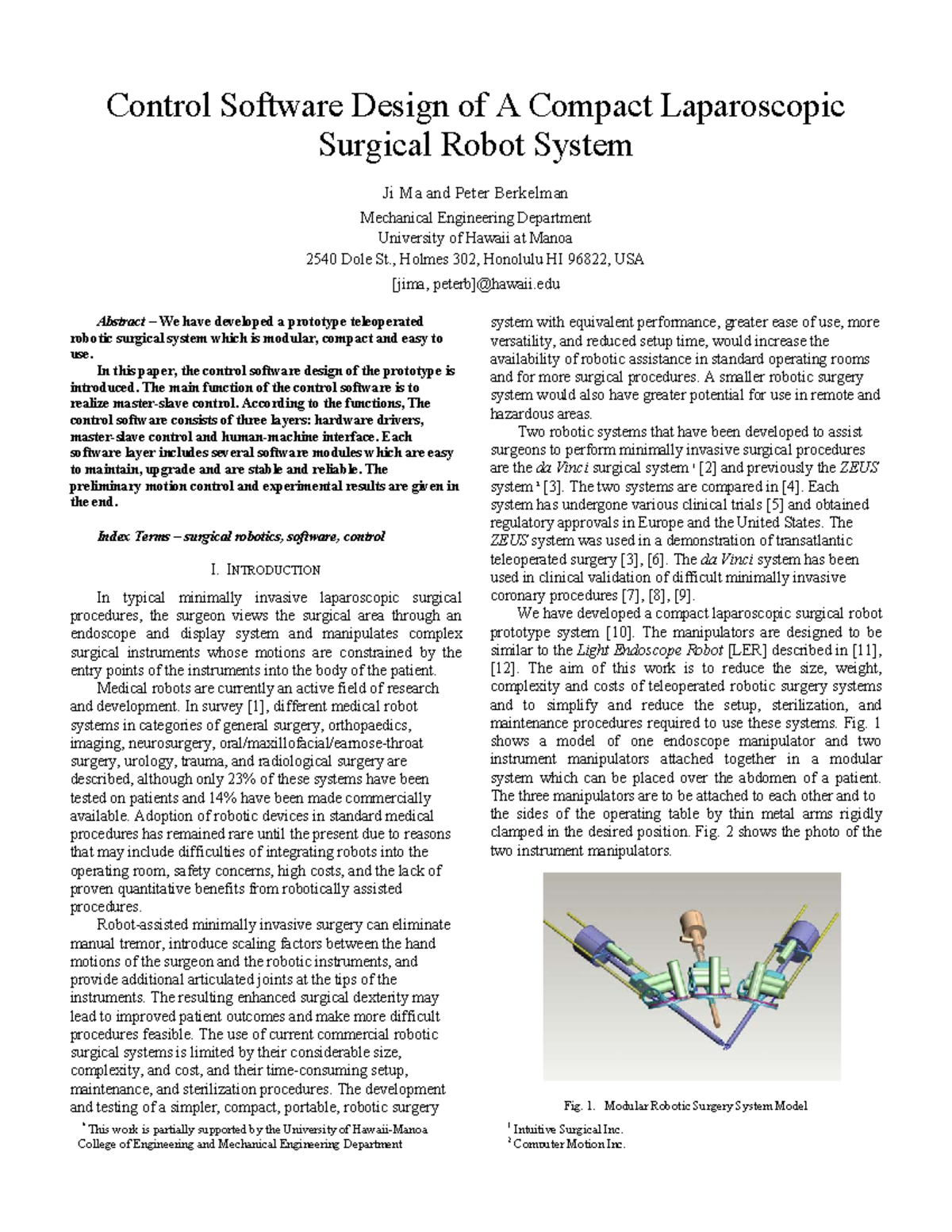 Control Software Design for Compact Laparoscopic Surgical Robot - Studocu