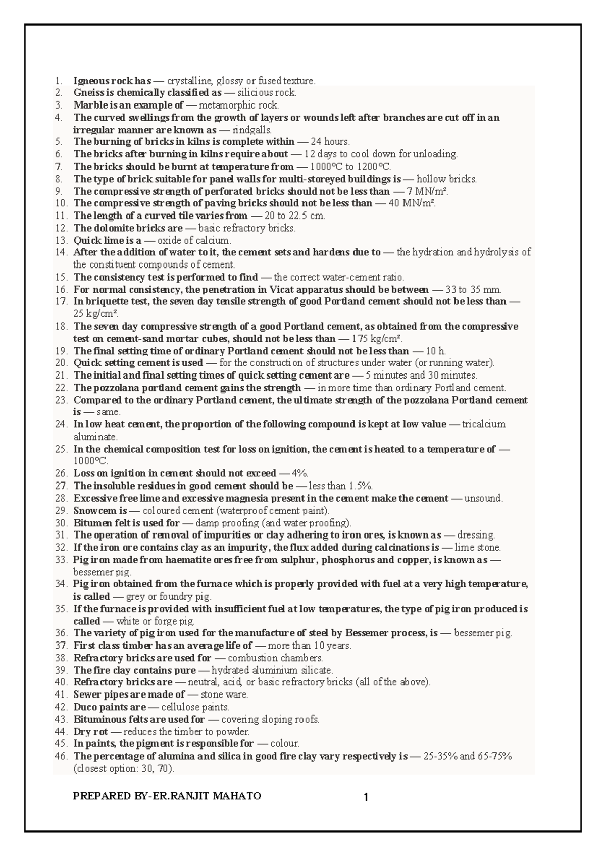 Construction Material Notes for CE 101: Key Concepts and Properties ...