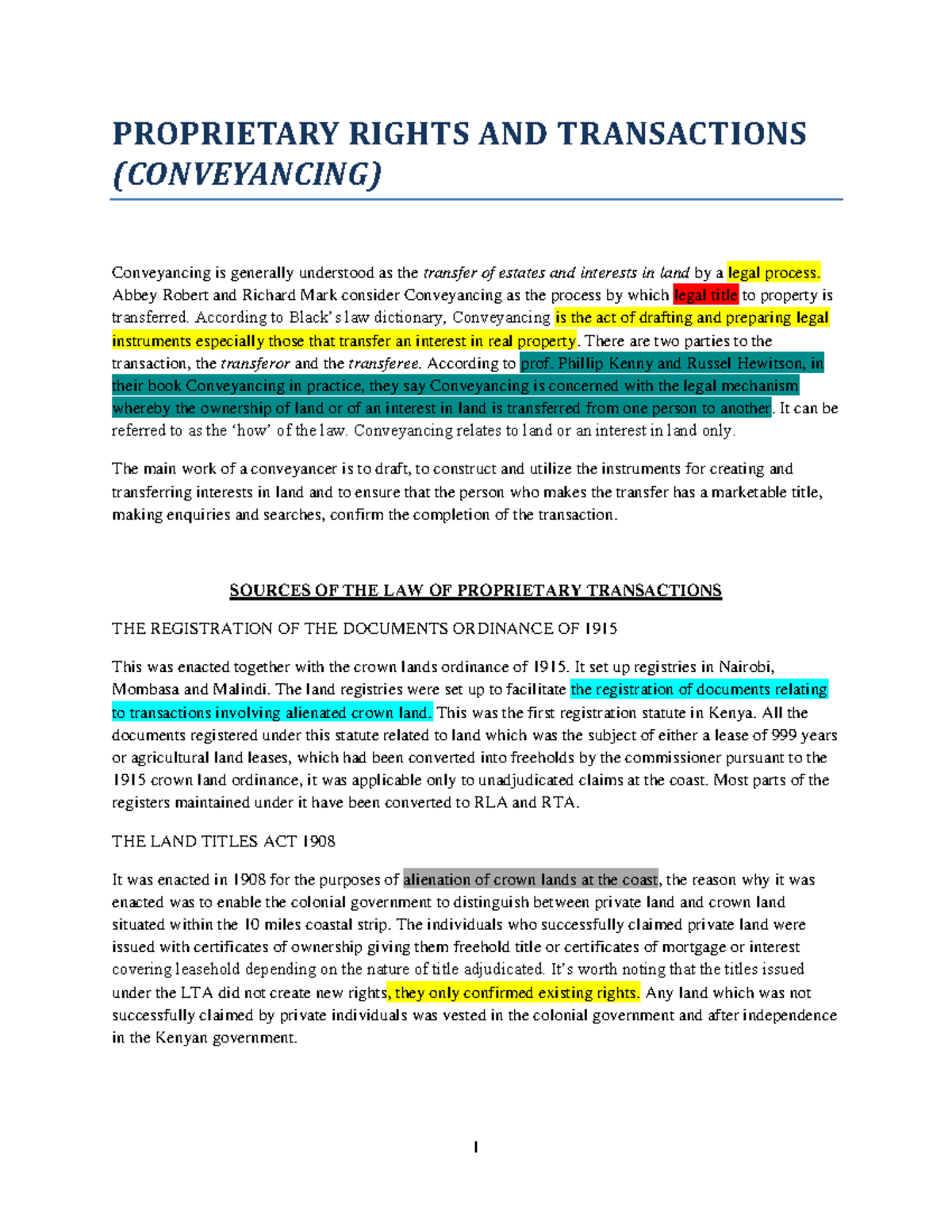 Conveyancing Notes for Kenya: Understanding Property Transactions - Studocu