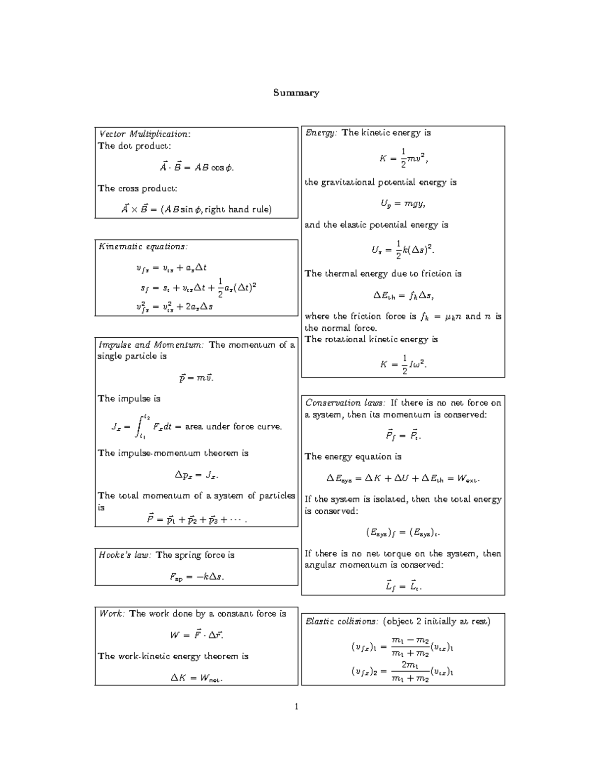 PHYS 201 Midterm 2 Key Formulas and Concepts Summary - Studocu