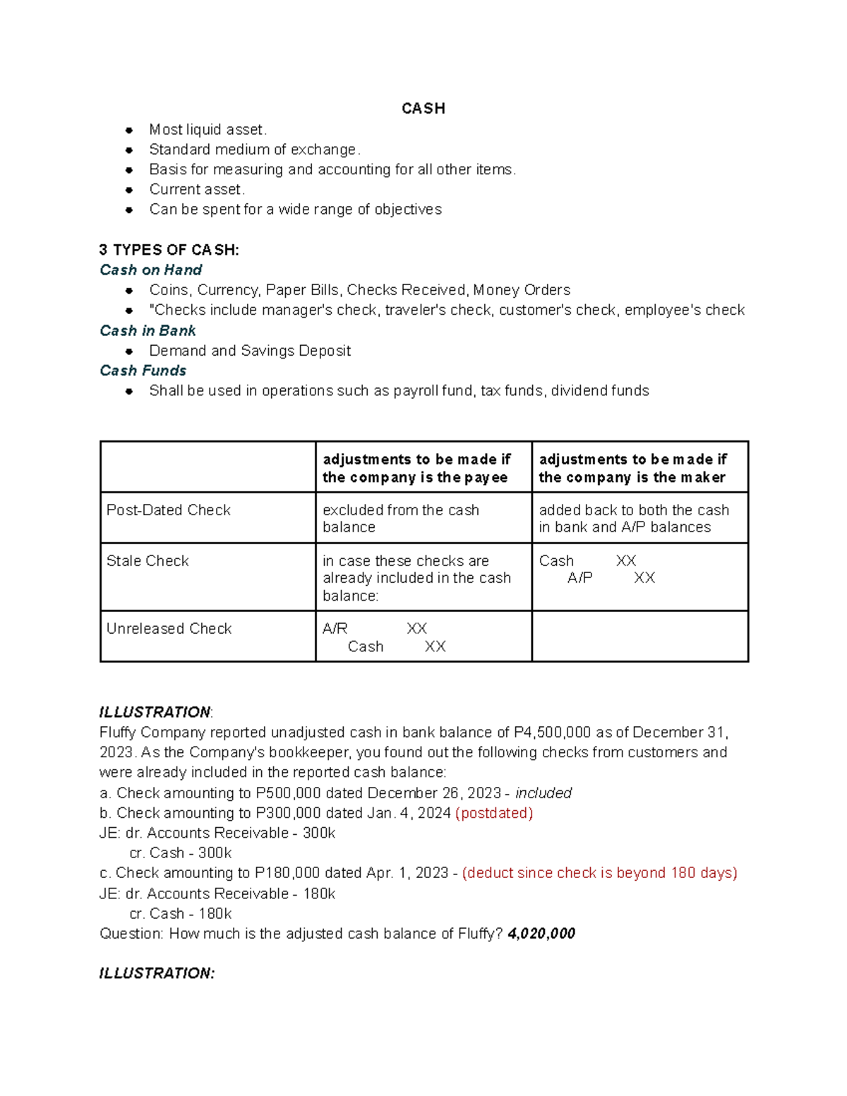 Ia1 - Adjusted Cash Balance Calculation Notes - Studocu