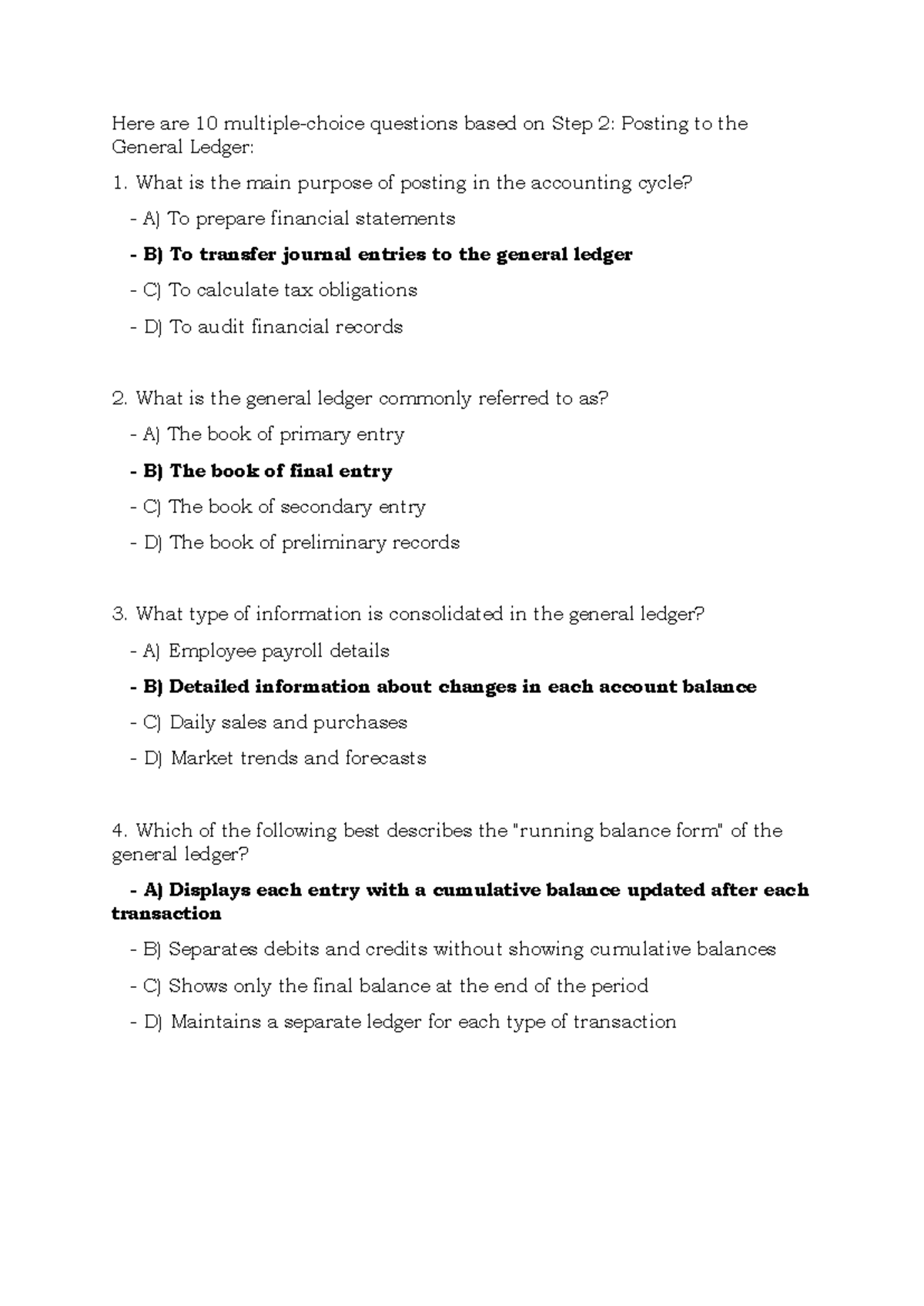 MC Questions on Posting to the Ledger - ACCT 101 - Studocu