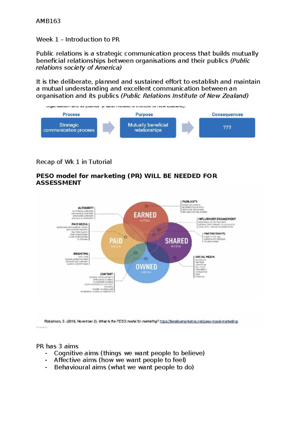 AMB163 Week 1 Notes: Introduction to Public Relations and Publics - Studocu