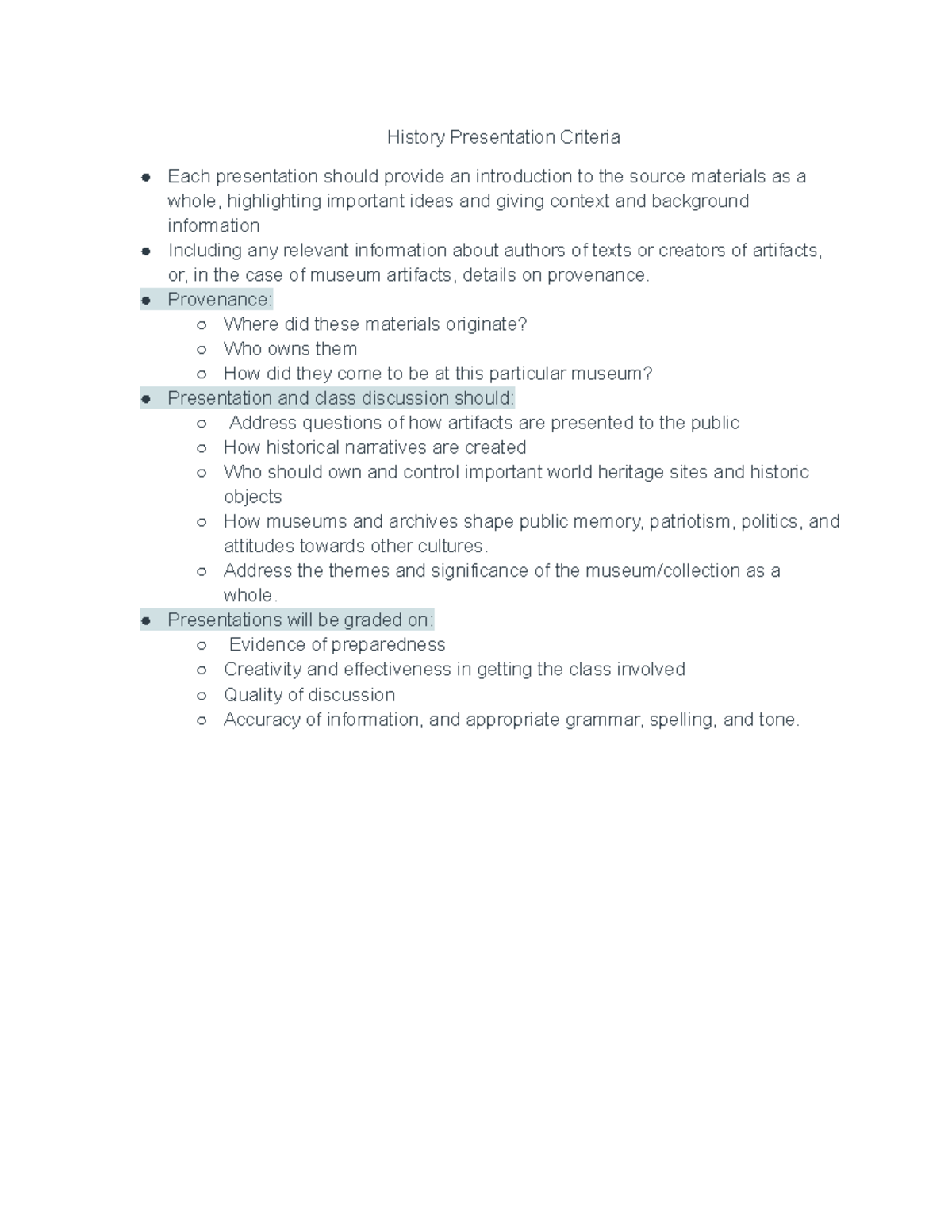 HIST 202: Presentation Criteria and Guidelines for History Projects ...
